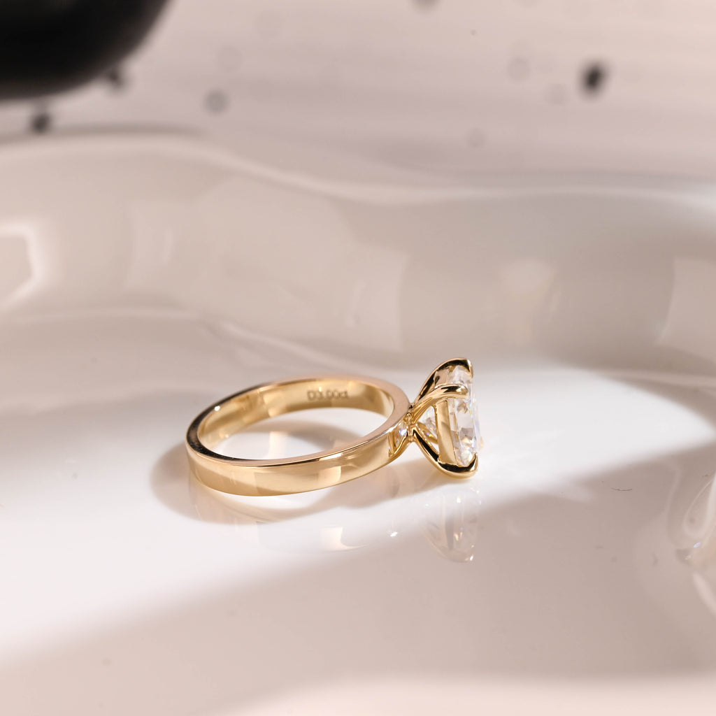 Solid Gold Solitaire 3mm Width Elongated Cushion Cut Moissanite Engagement Ring