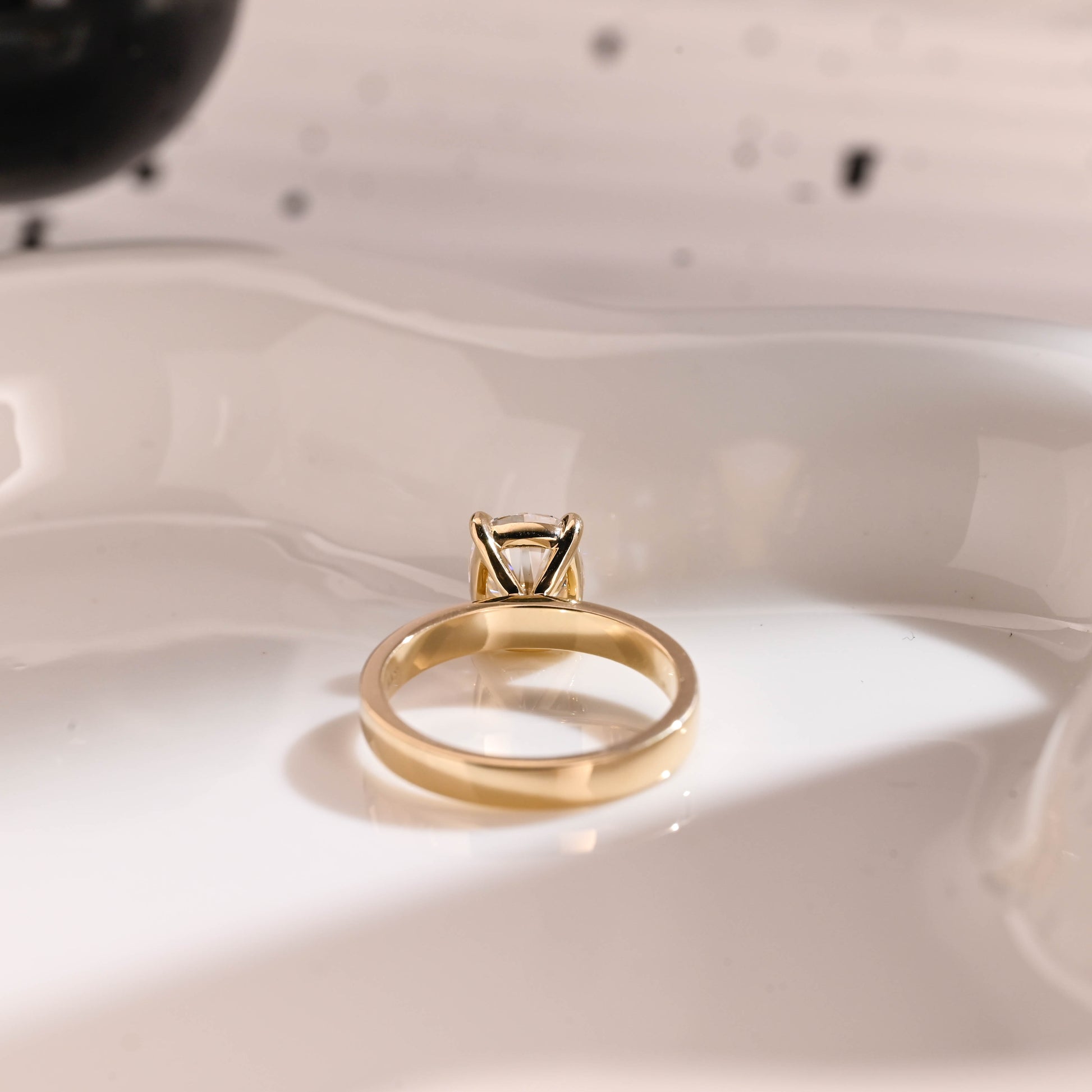 Solid Gold Solitaire 3mm Width Elongated Cushion Cut Moissanite Engagement Ring
