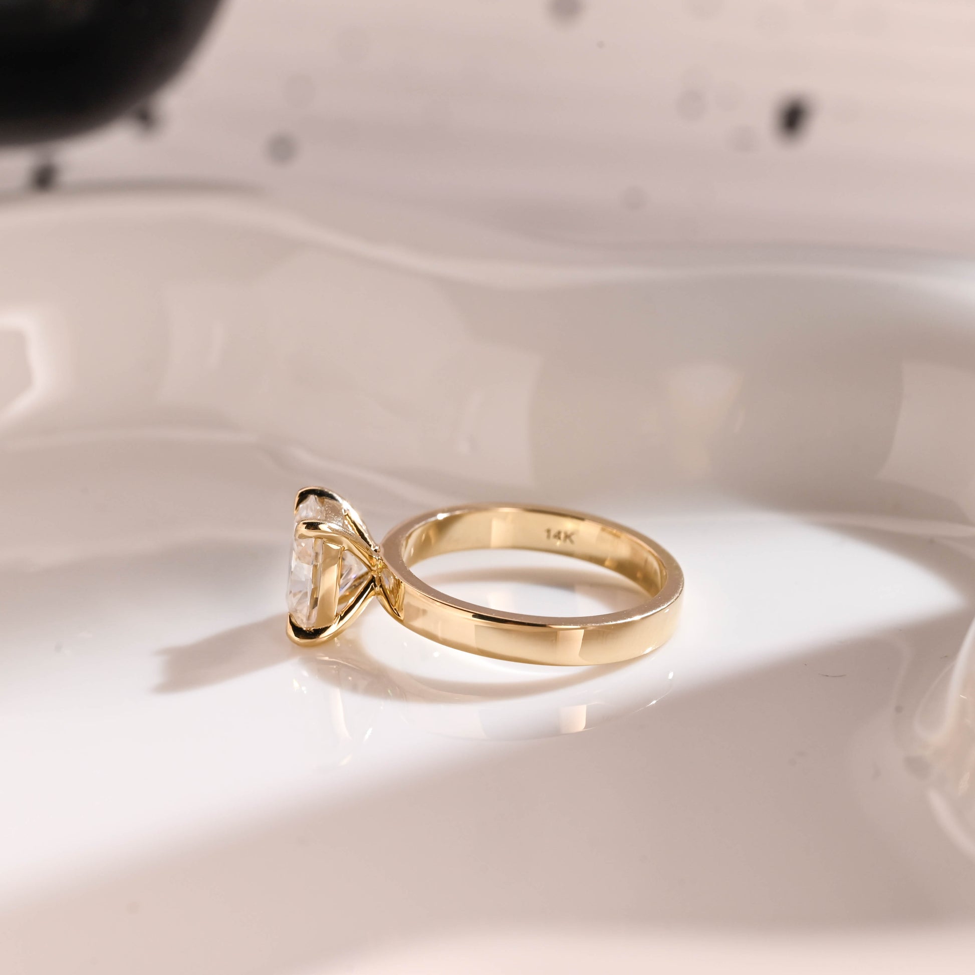 Solid Gold Solitaire 3mm Width Elongated Cushion Cut Moissanite Engagement Ring