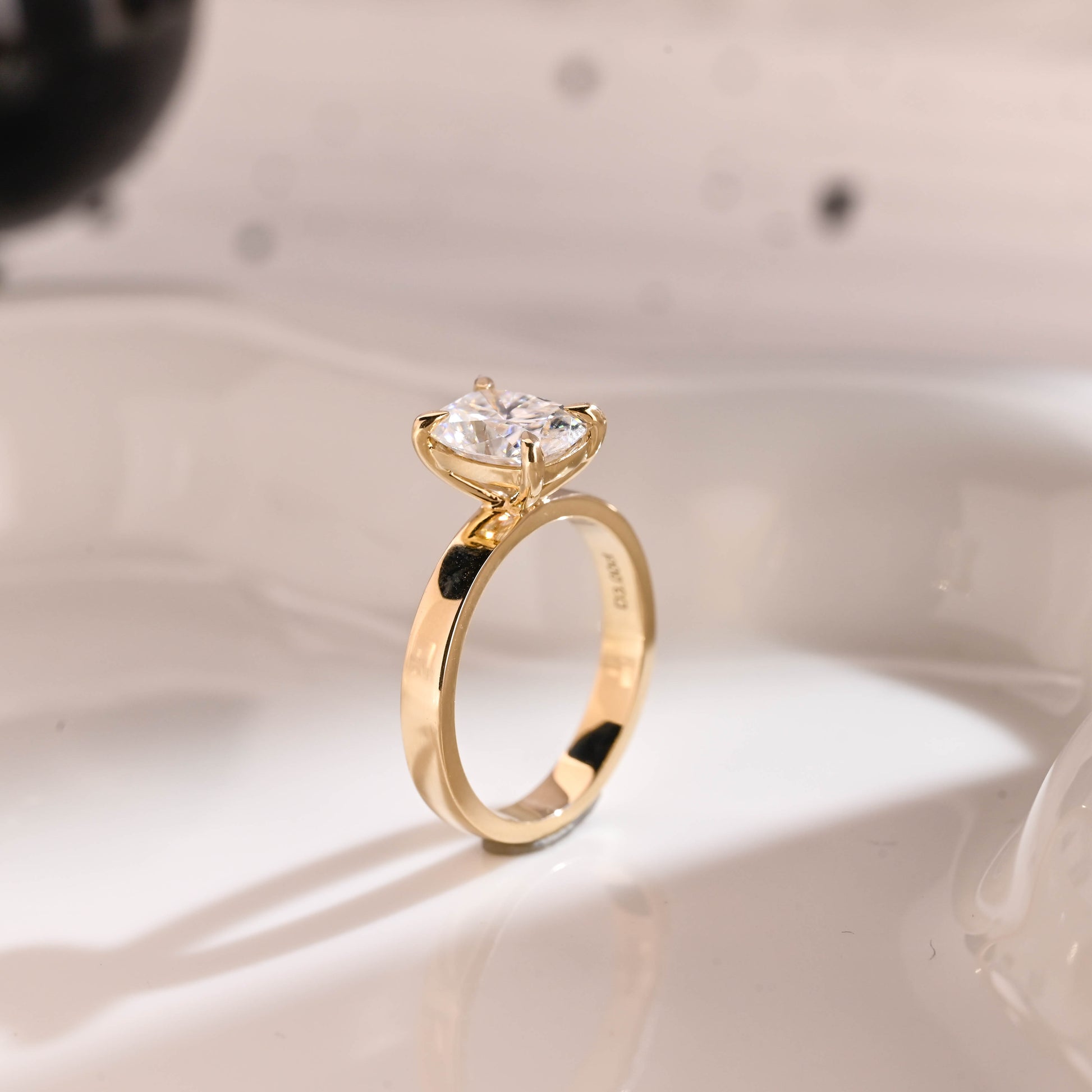 Solid Gold Solitaire 3mm Width Elongated Cushion Cut Moissanite Engagement Ring