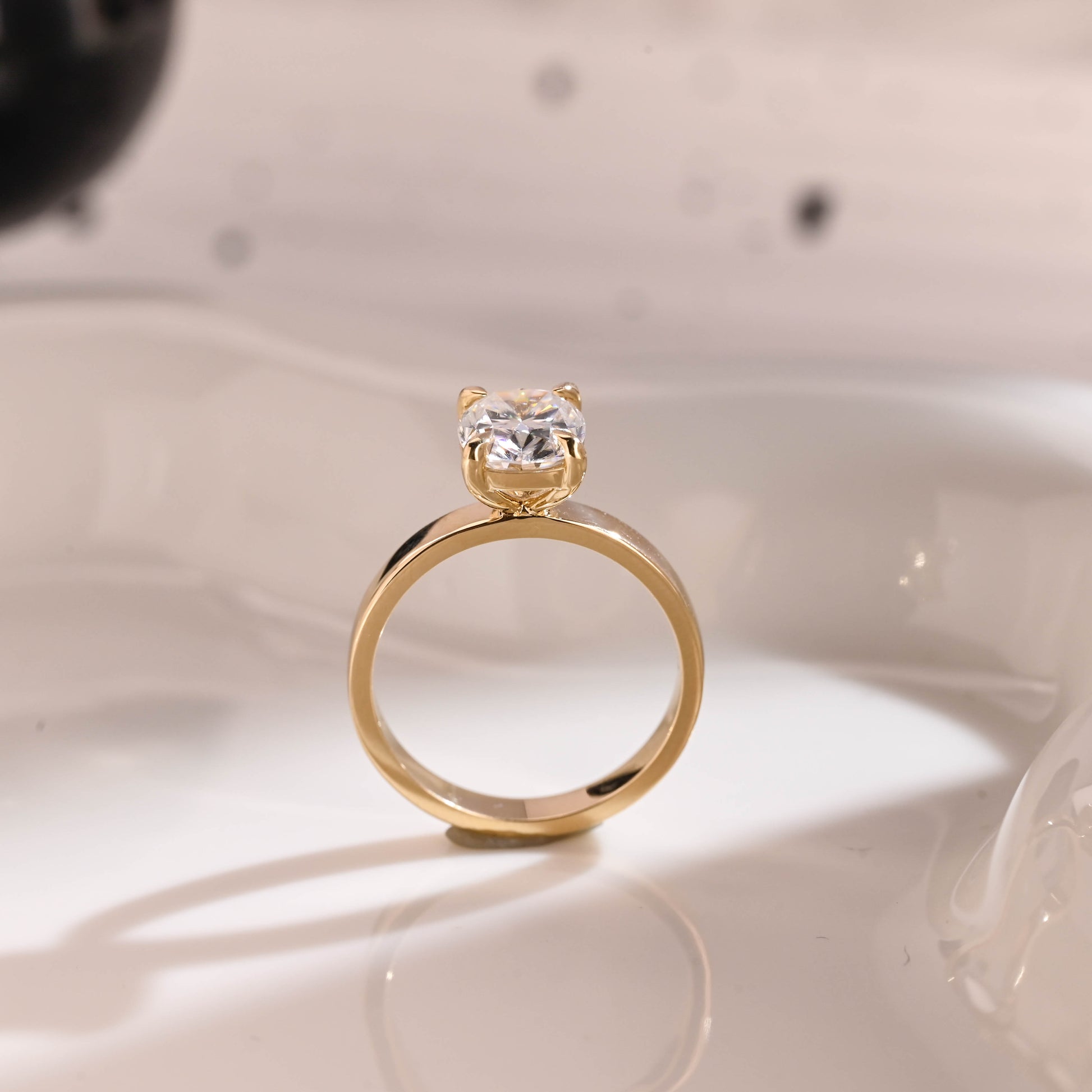 Solid Gold Solitaire 3mm Width Elongated Cushion Cut Moissanite Engagement Ring