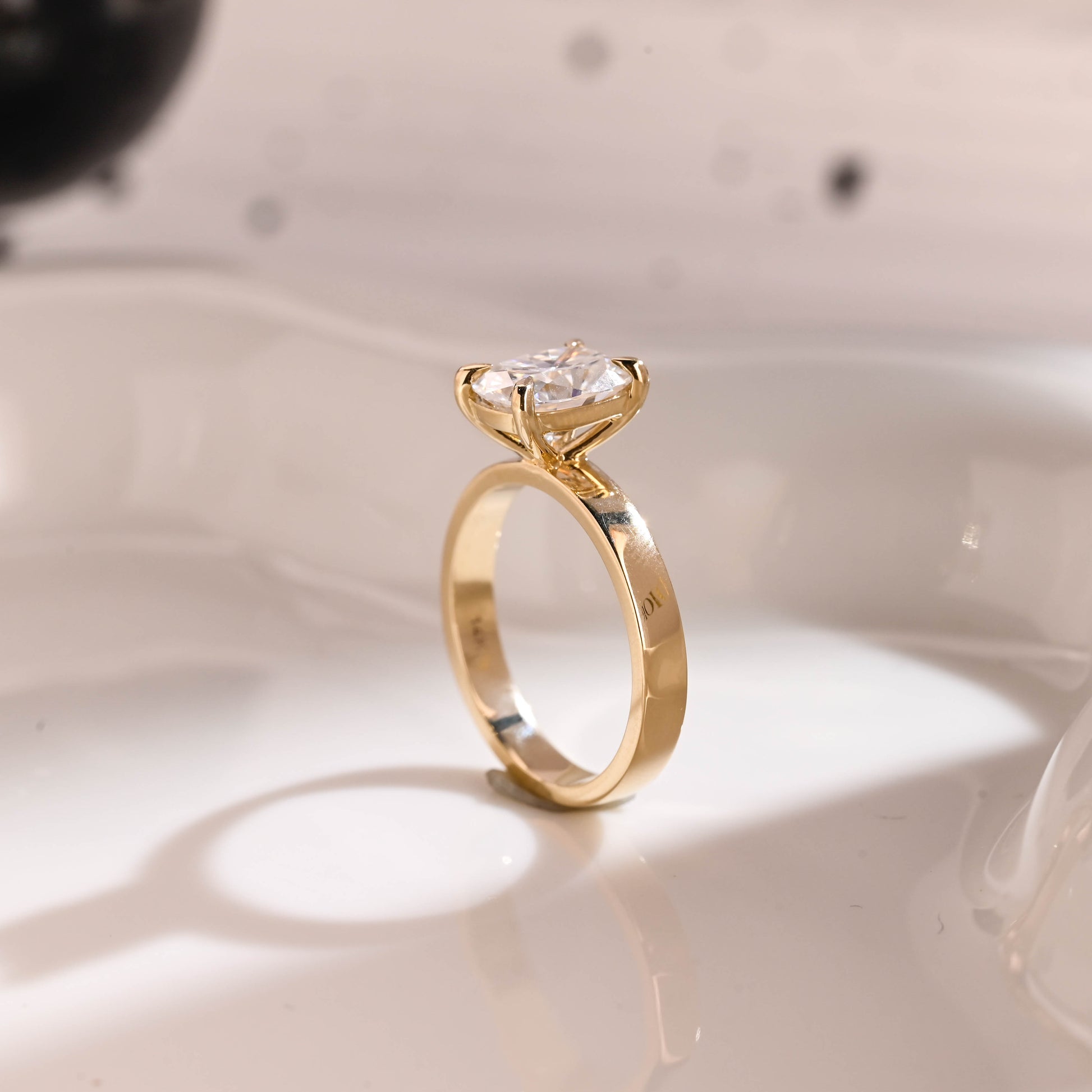 Solid Gold Solitaire 3mm Width Elongated Cushion Cut Moissanite Engagement Ring
