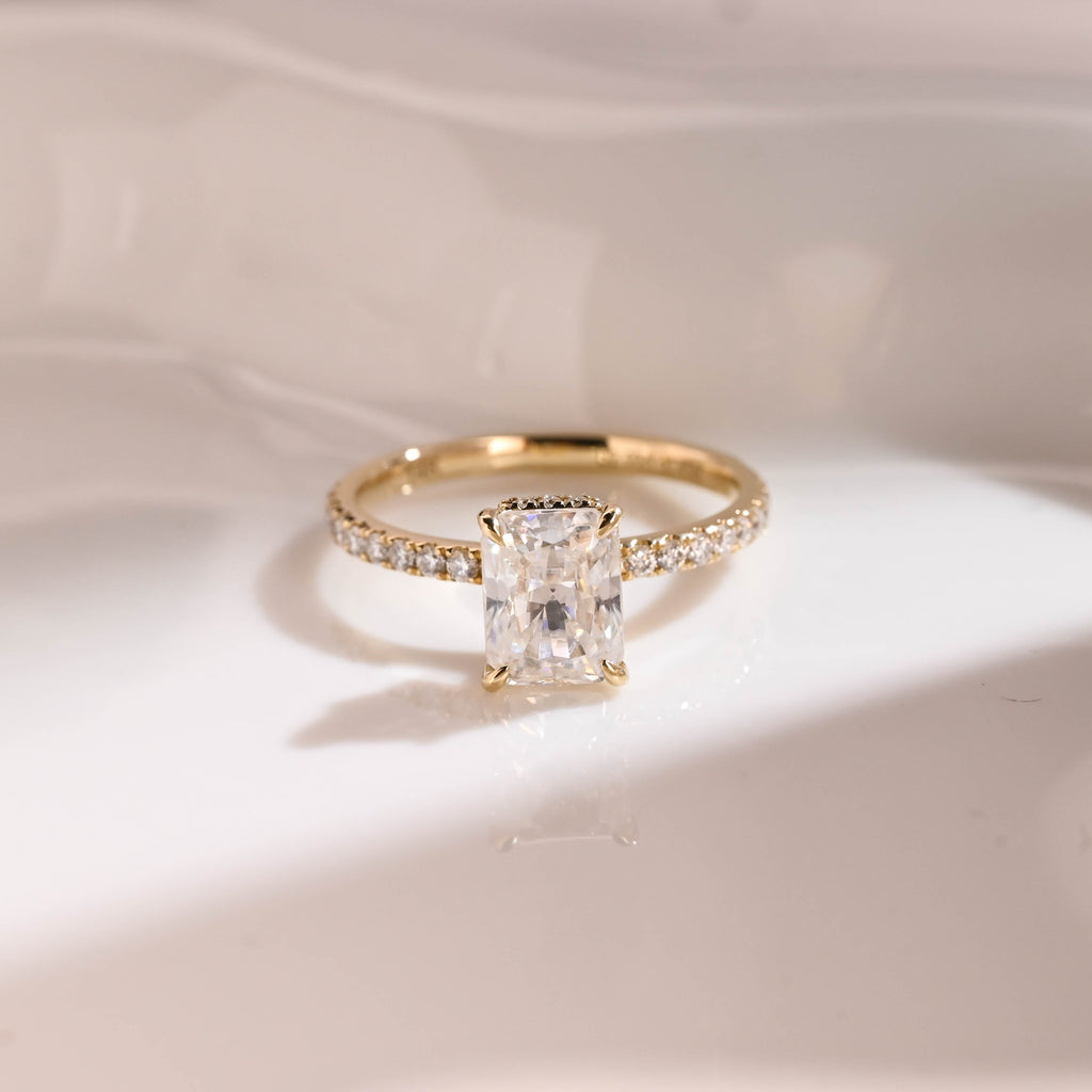 Solid Gold Hidden Halo Radiant Cut Moissanite Engagement Ring