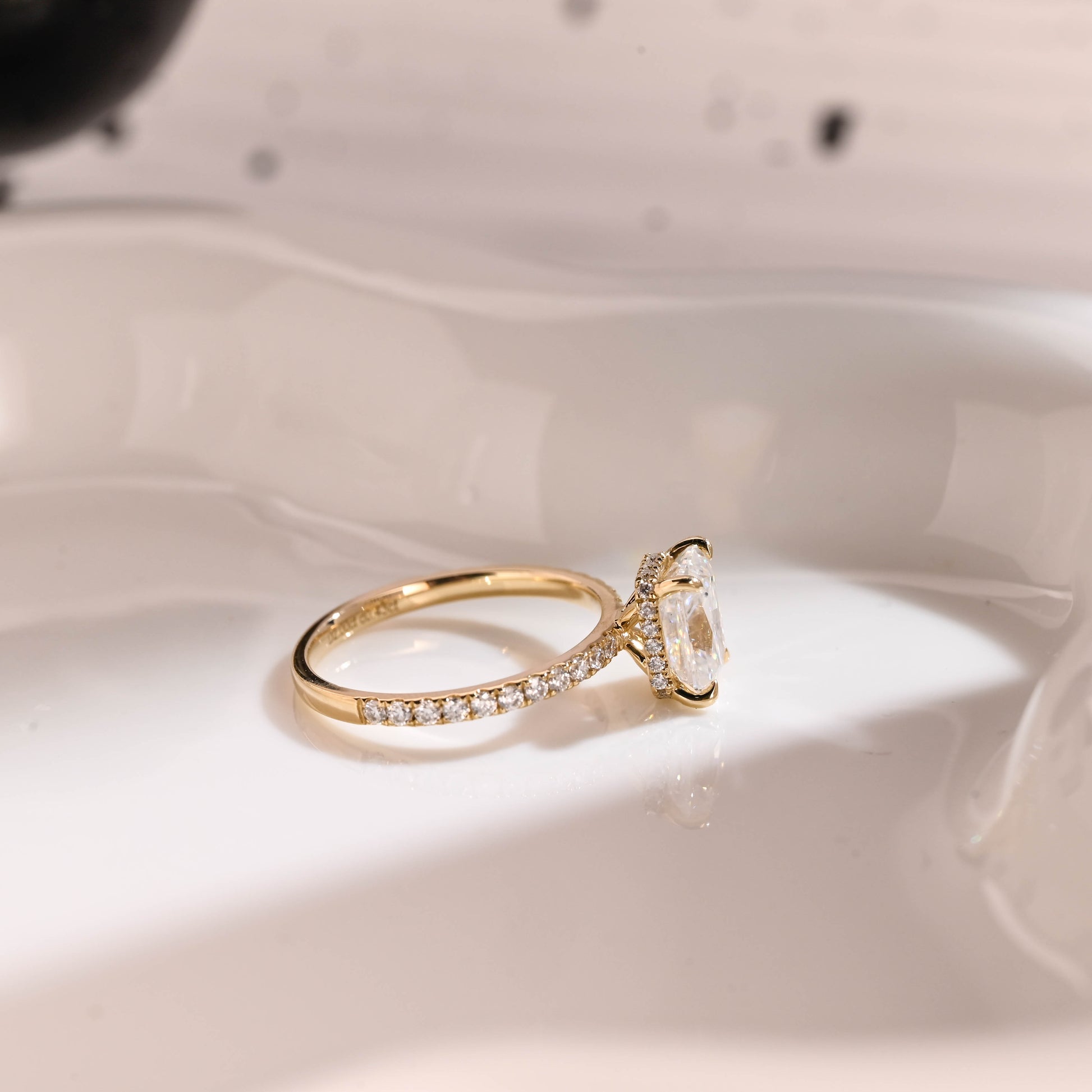 Solid Gold Hidden Halo Radiant Cut Moissanite Engagement Ring