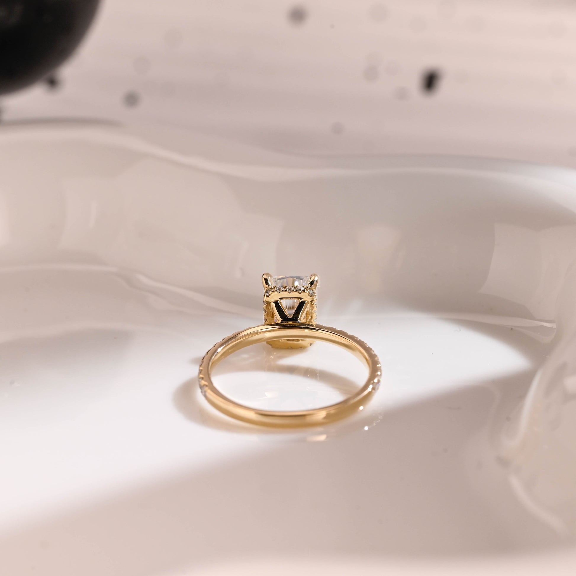 Solid Gold Hidden Halo Radiant Cut Moissanite Engagement Ring