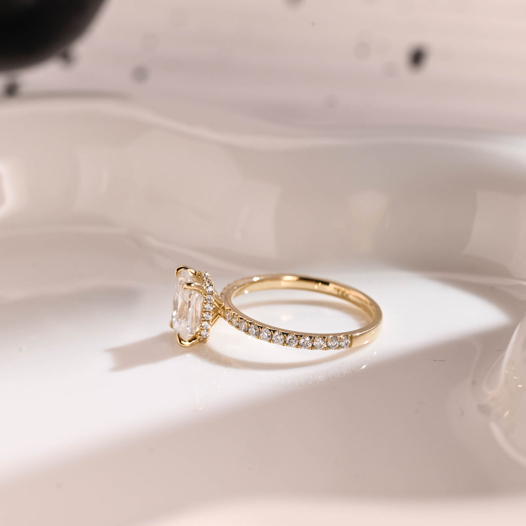Solid Gold Hidden Halo Radiant Cut Moissanite Engagement Ring