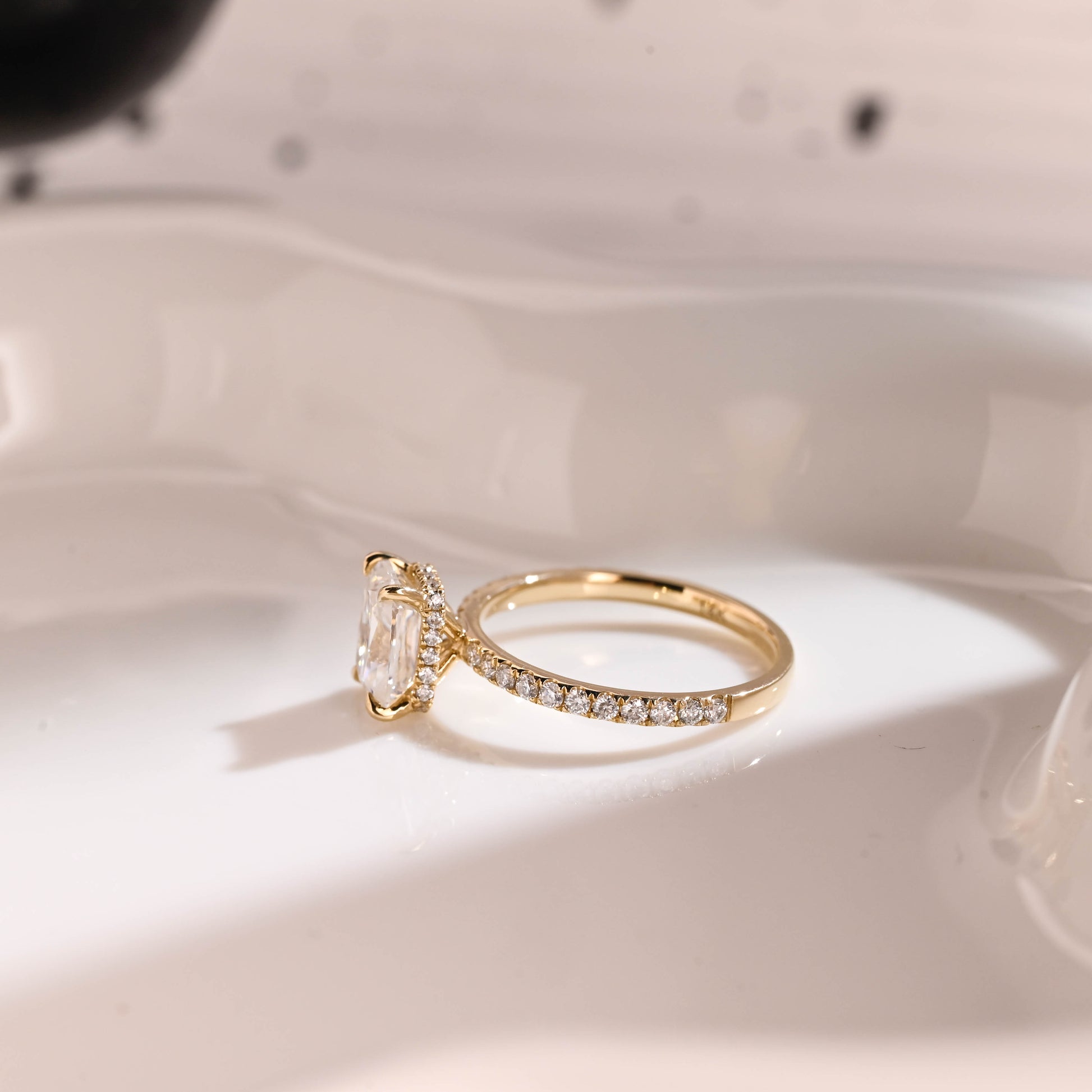 Solid Gold Hidden Halo Radiant Cut Moissanite Engagement Ring