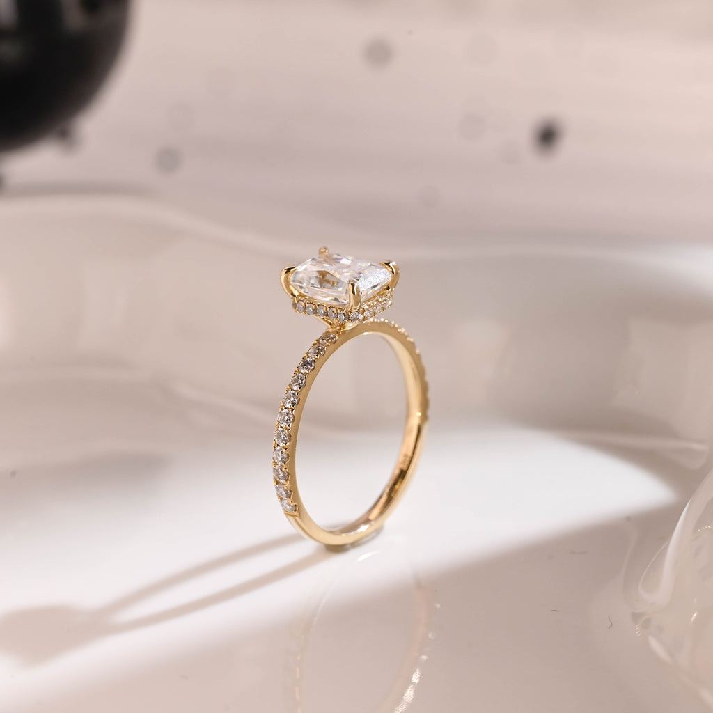 Solid Gold Hidden Halo Radiant Cut Moissanite Engagement Ring