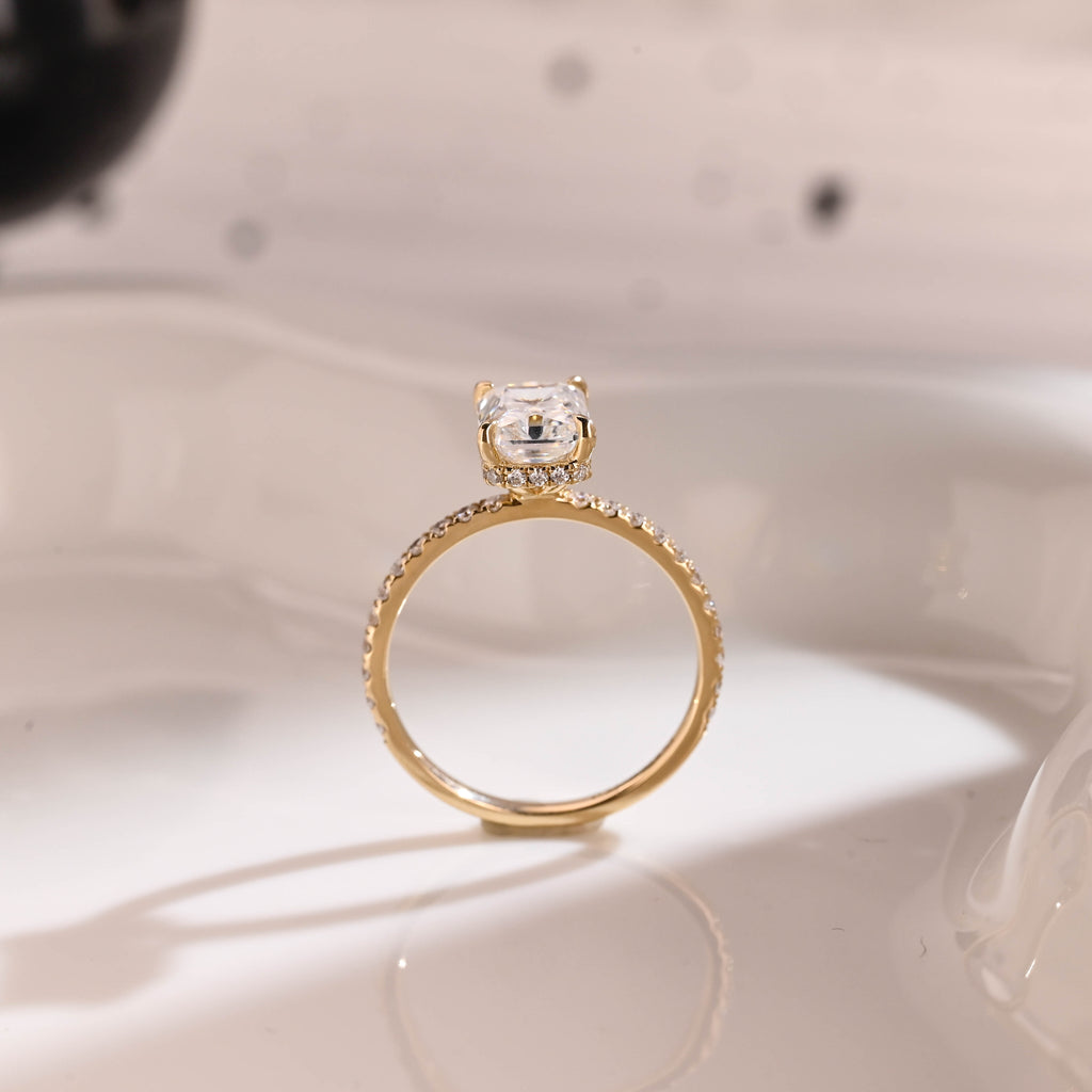Solid Gold Hidden Halo Radiant Cut Moissanite Engagement Ring