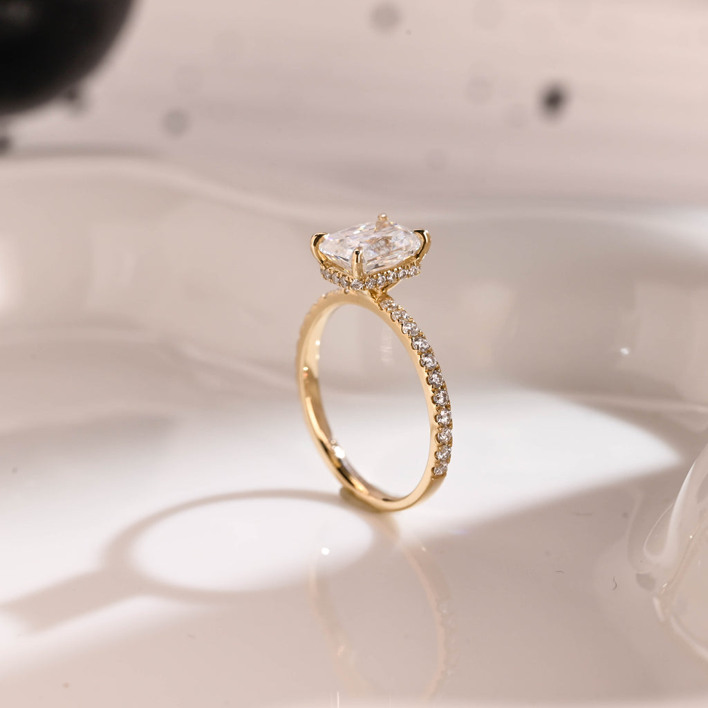 Solid Gold Hidden Halo Radiant Cut Moissanite Engagement Ring