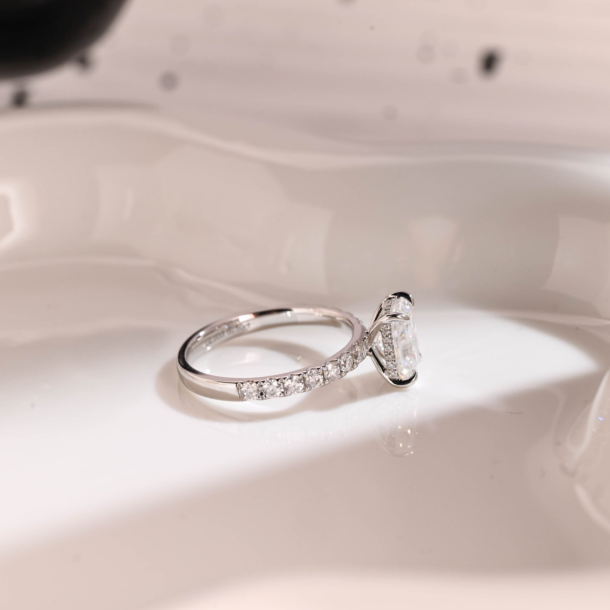 Solid Gold 2.5mm Width Hidden Halo Radiant Cut Moissanite Engagement Ring