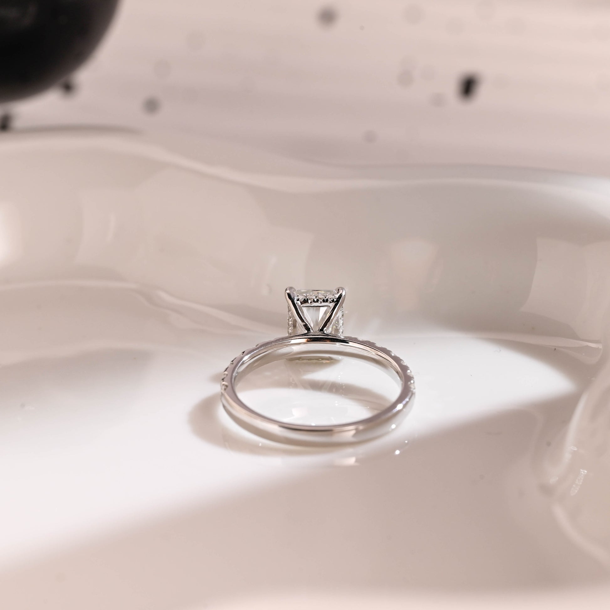 Solid Gold 2.5mm Width Hidden Halo Radiant Cut Moissanite Engagement Ring