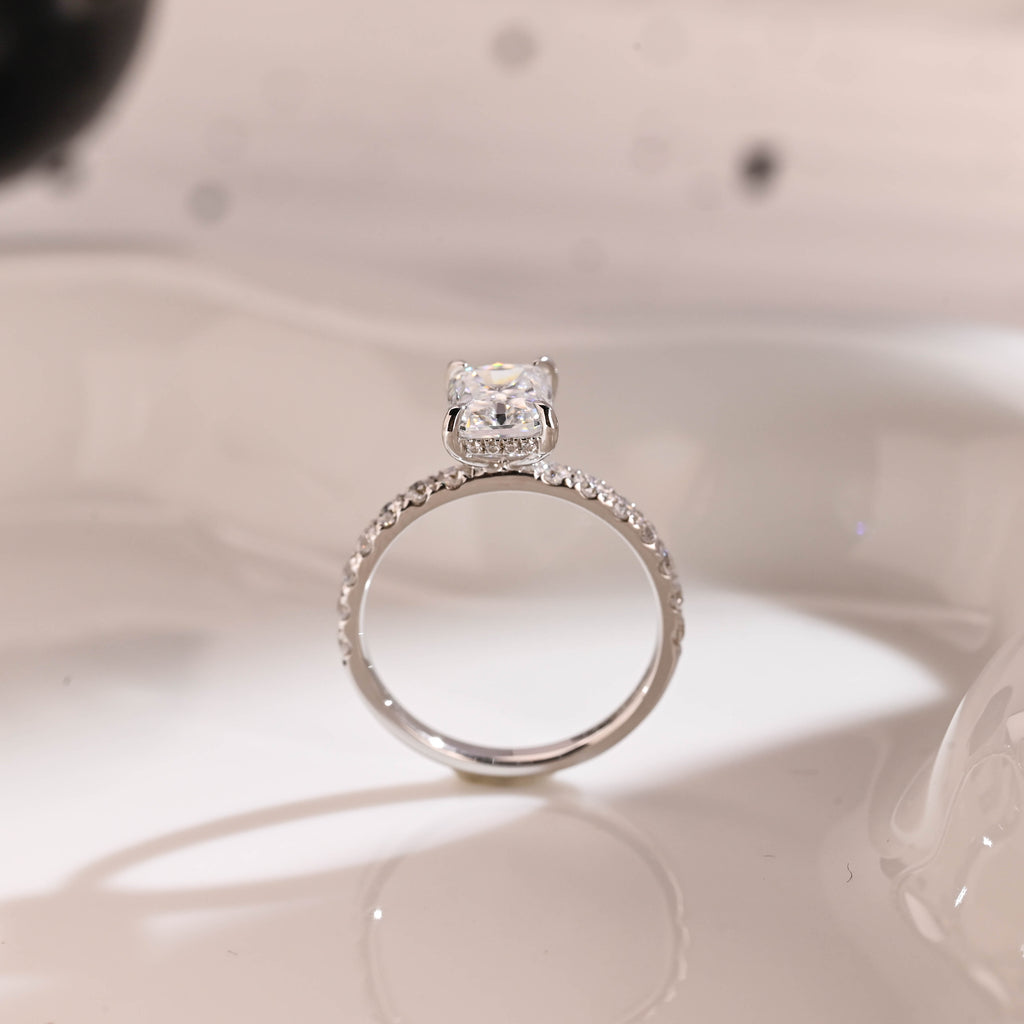 Solid Gold 2.5mm Width Hidden Halo Radiant Cut Moissanite Engagement Ring