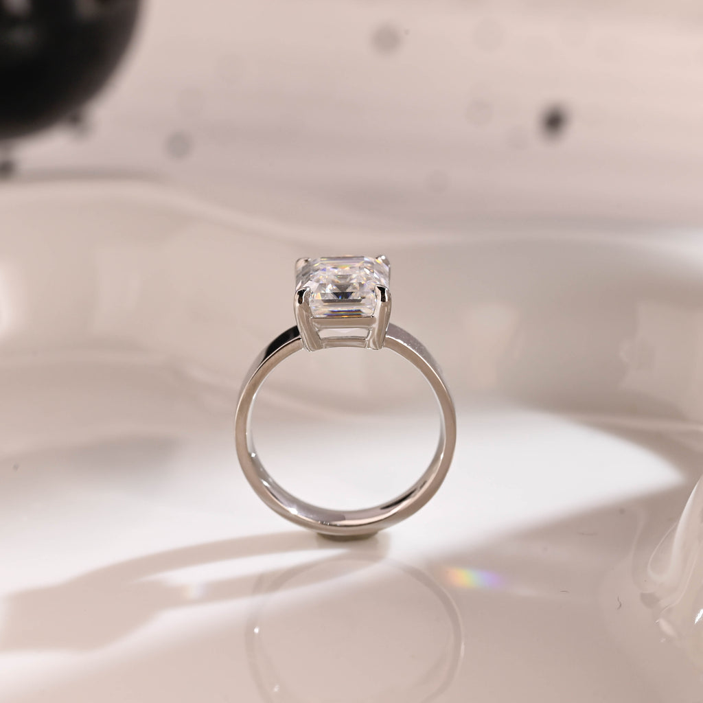 Solid Gold 4mm Width Solitaire Emerald Cut Moissanite Engagement Ring
