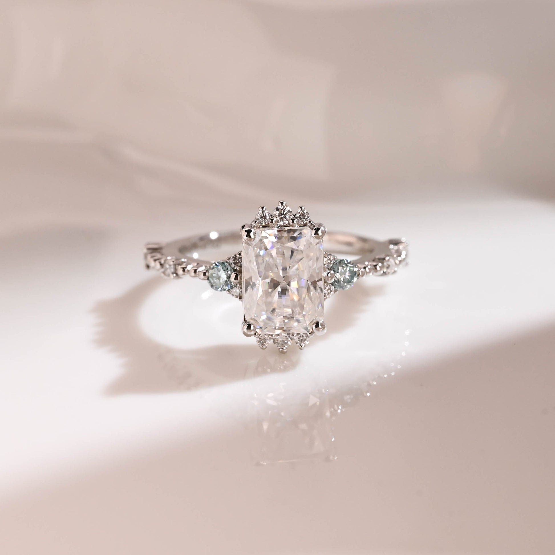 Solid Gold Milgrain Radiant Cut Moissanite Engagement Ring