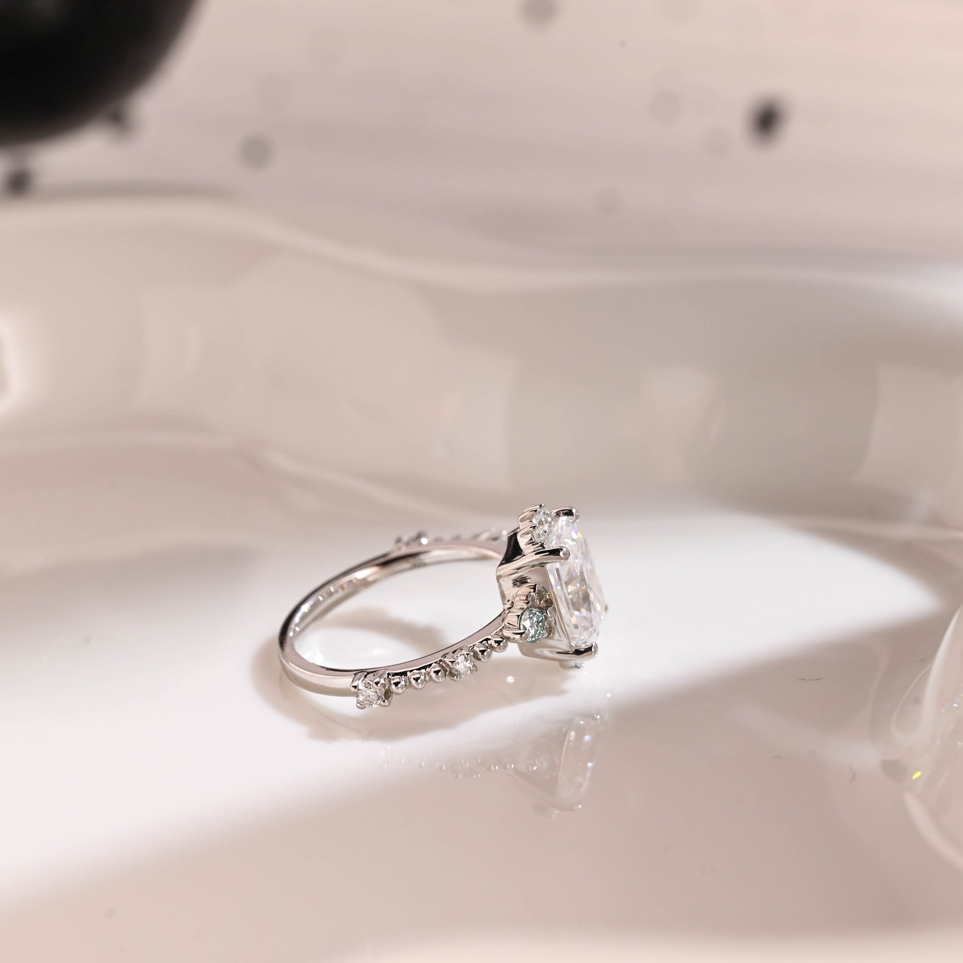 Solid Gold Milgrain Radiant Cut Moissanite Engagement Ring