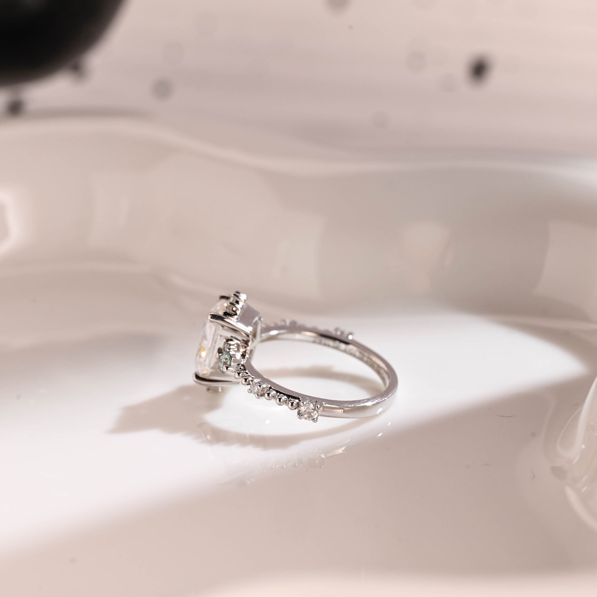 Solid Gold Milgrain Radiant Cut Moissanite Engagement Ring