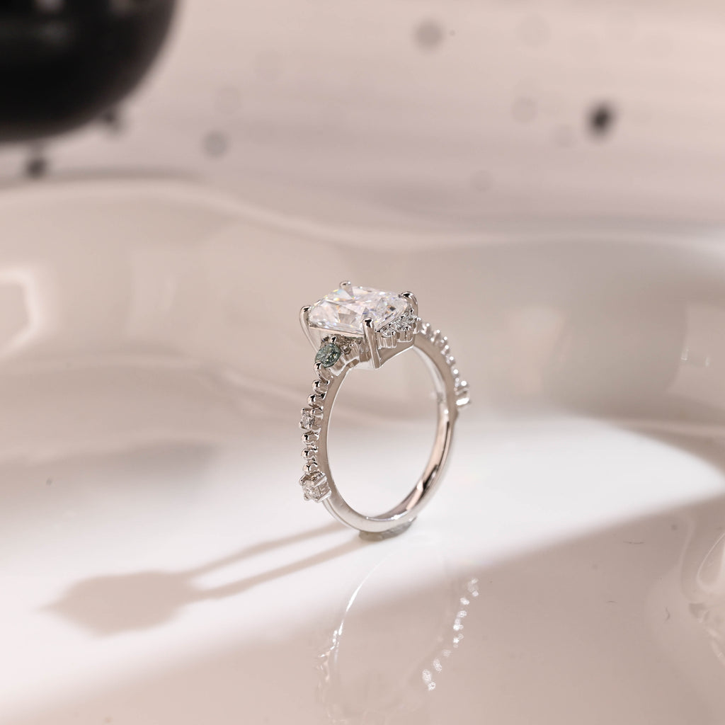 Solid Gold Milgrain Radiant Cut Moissanite Engagement Ring