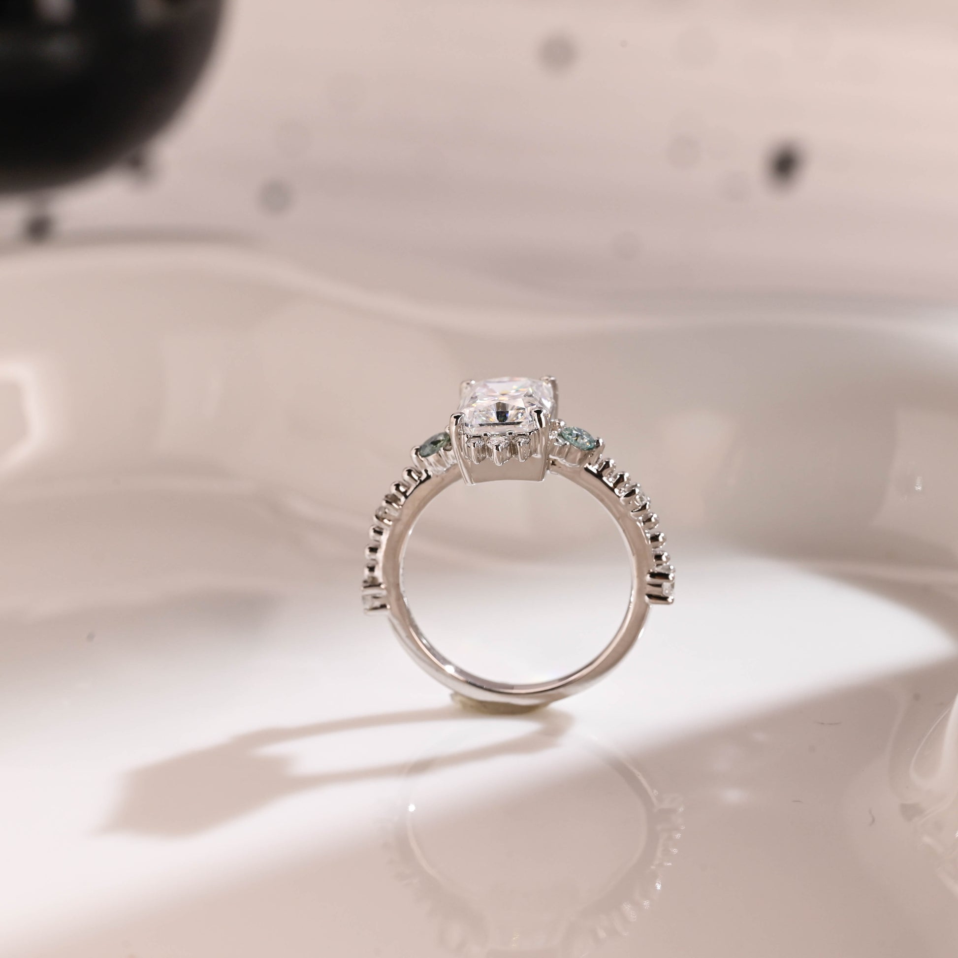 Solid Gold Milgrain Radiant Cut Moissanite Engagement Ring