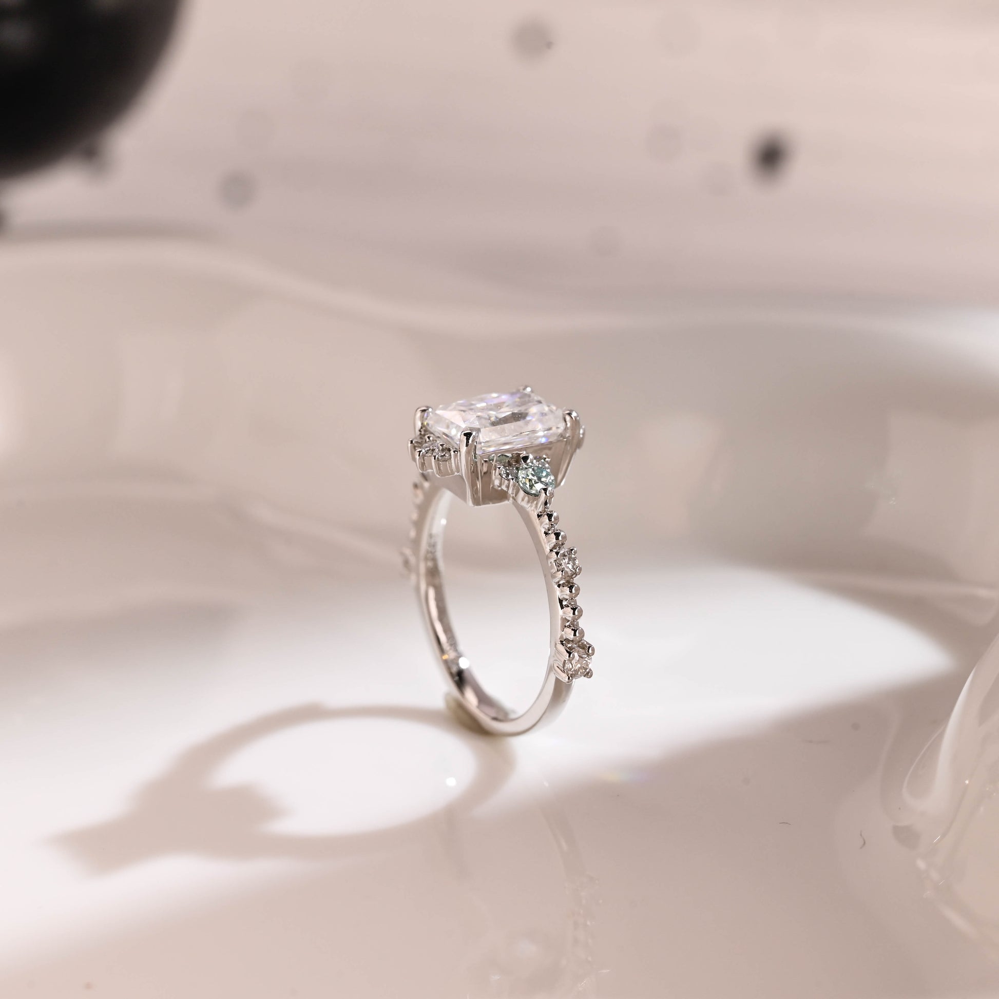 Solid Gold Milgrain Radiant Cut Moissanite Engagement Ring