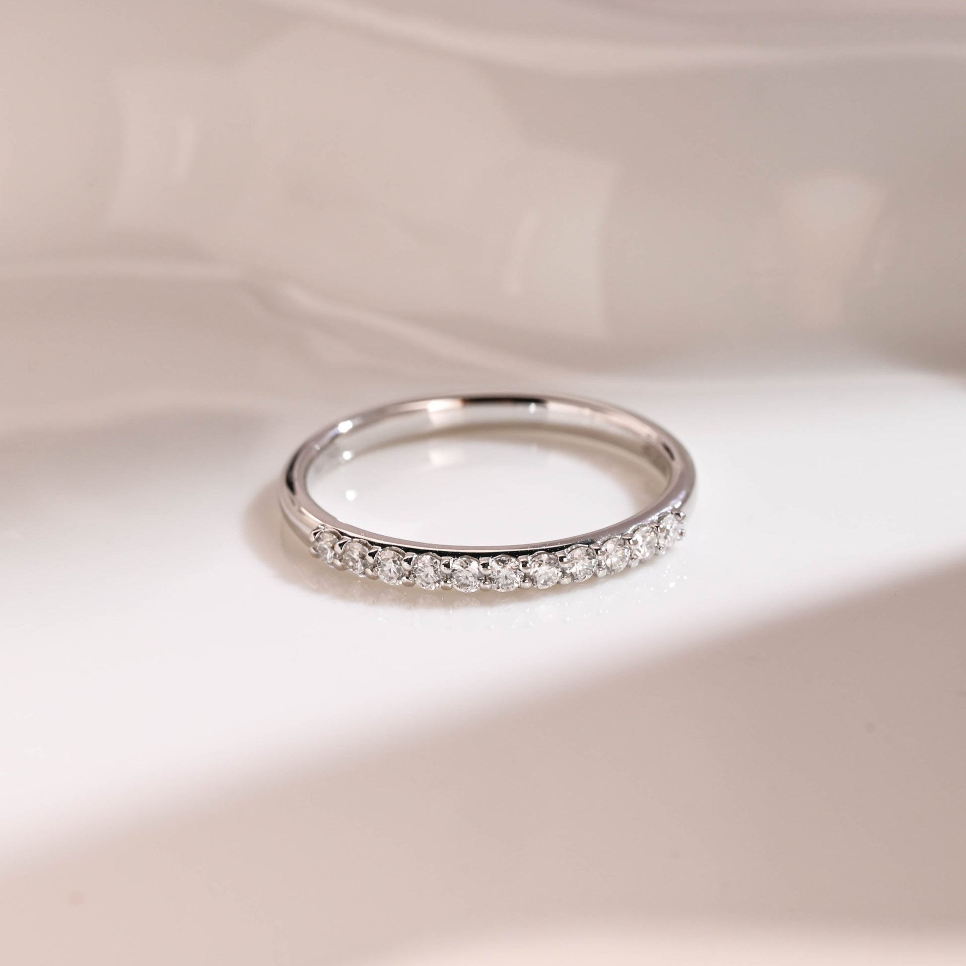 Solid Gold Half Eternity Round Cut Moissanite Wedding Band