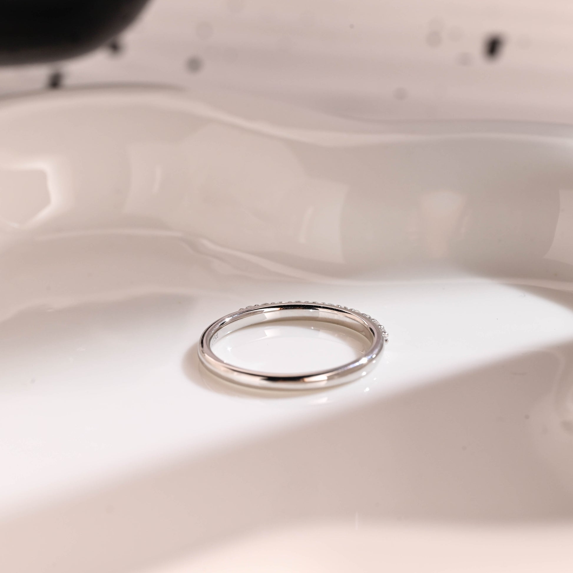Solid Gold Half Eternity Round Cut Moissanite Wedding Band