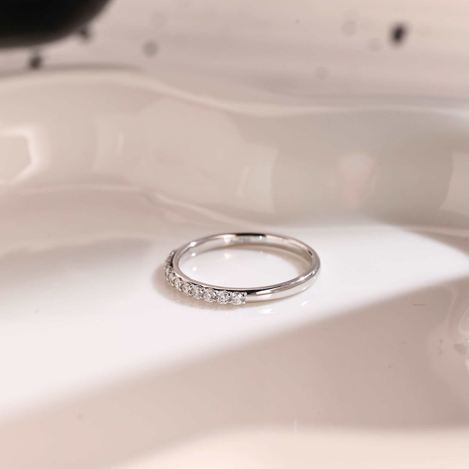 Solid Gold Half Eternity Round Cut Moissanite Wedding Band