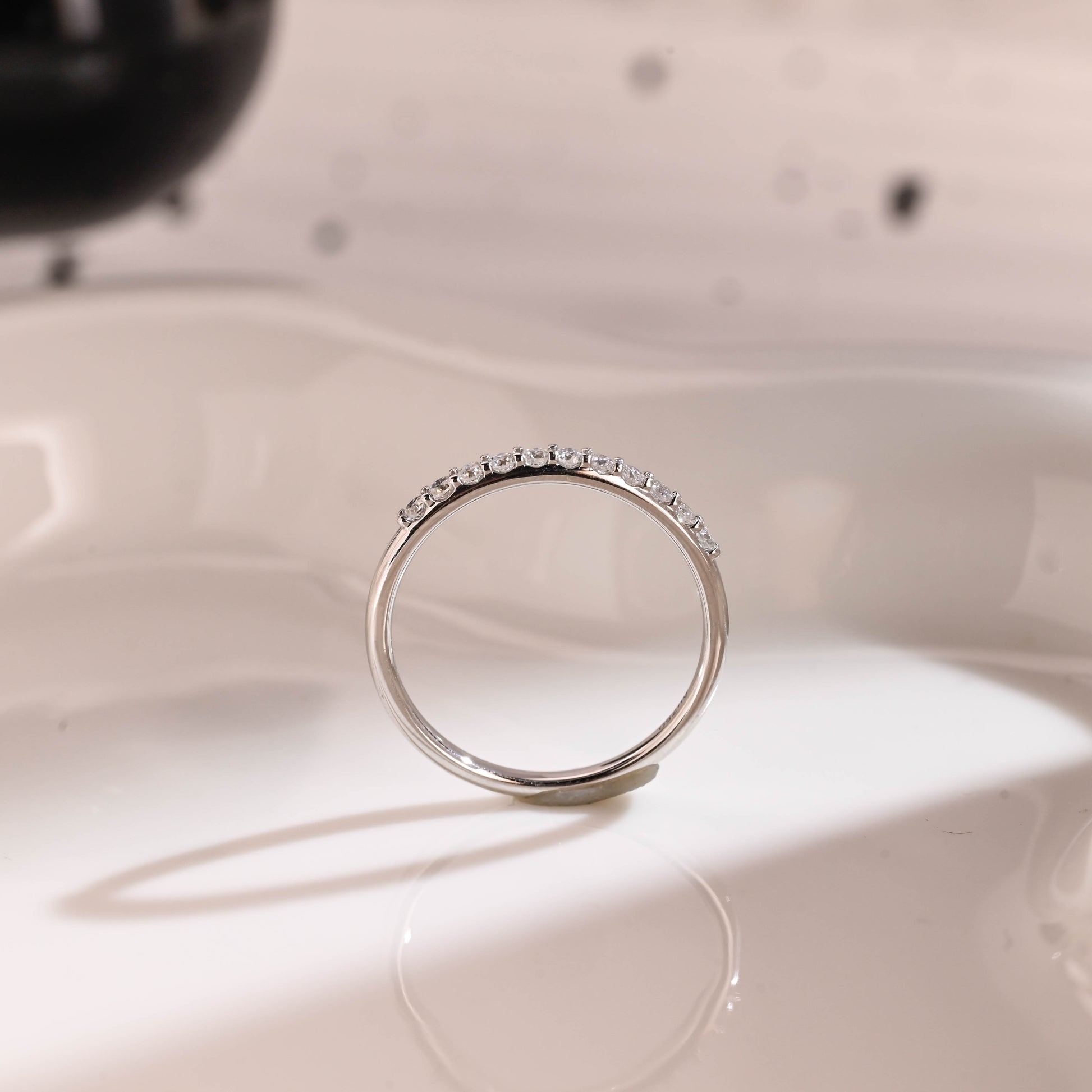 Solid Gold Half Eternity Round Cut Moissanite Wedding Band