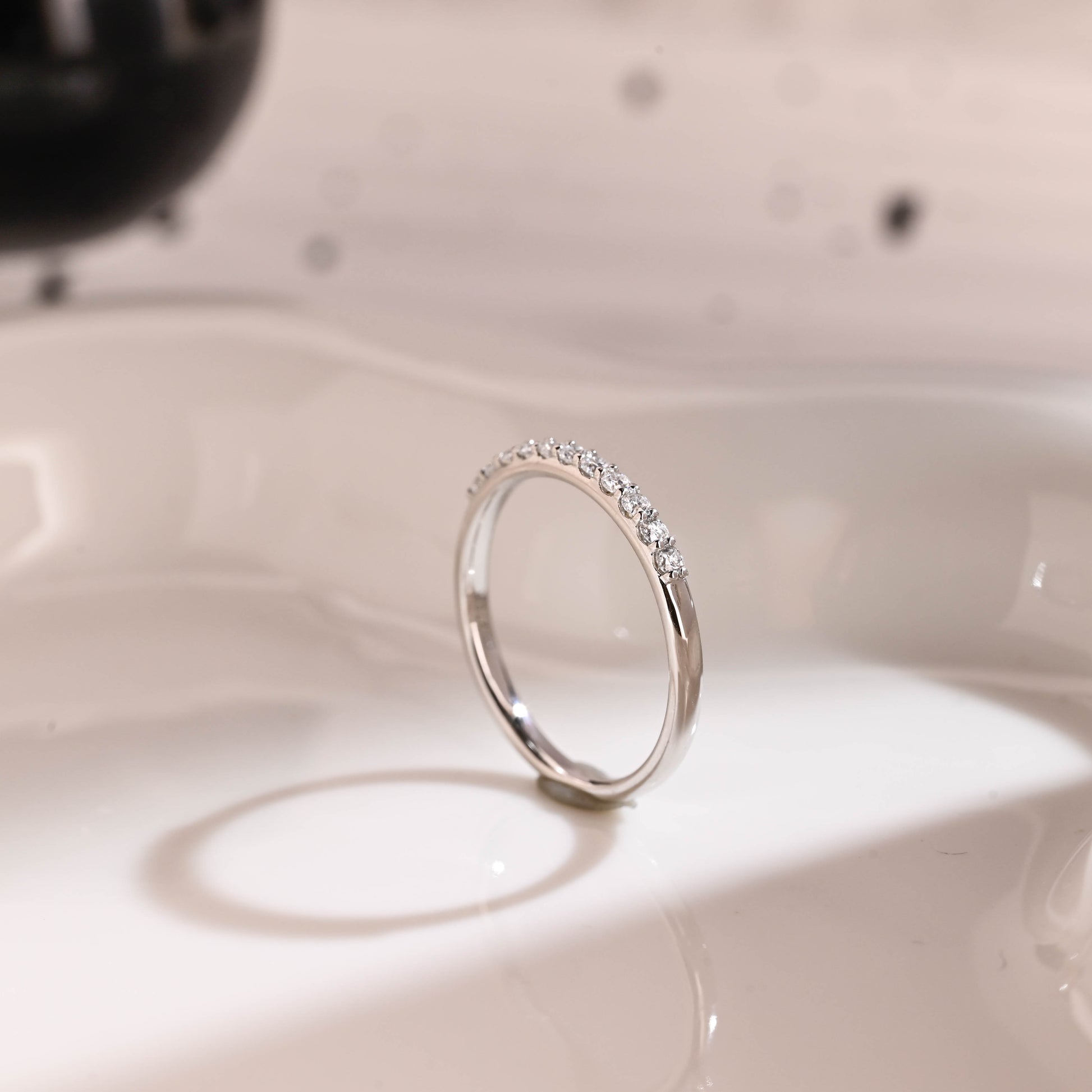 Solid Gold Half Eternity Round Cut Moissanite Wedding Band