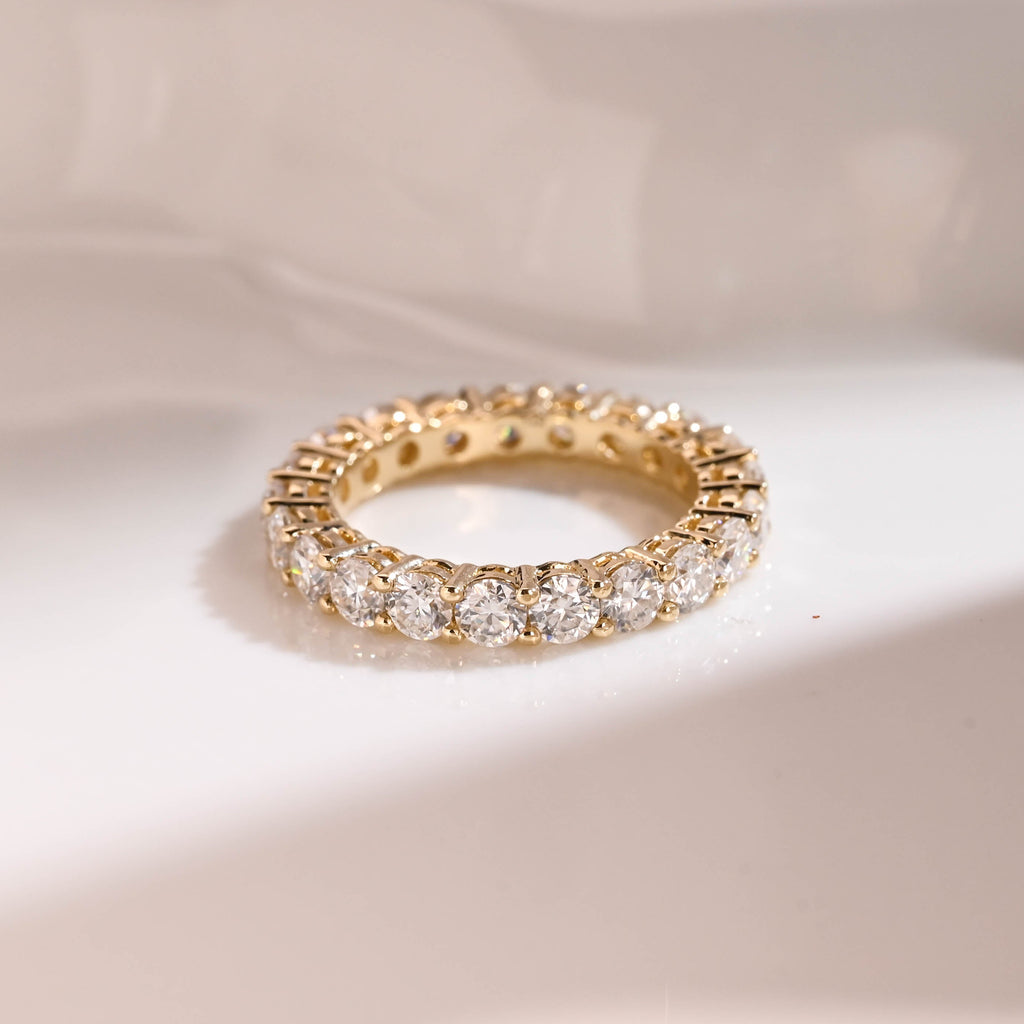 Solid Gold Full Eternity Round Cut Moissanite Wedding Band