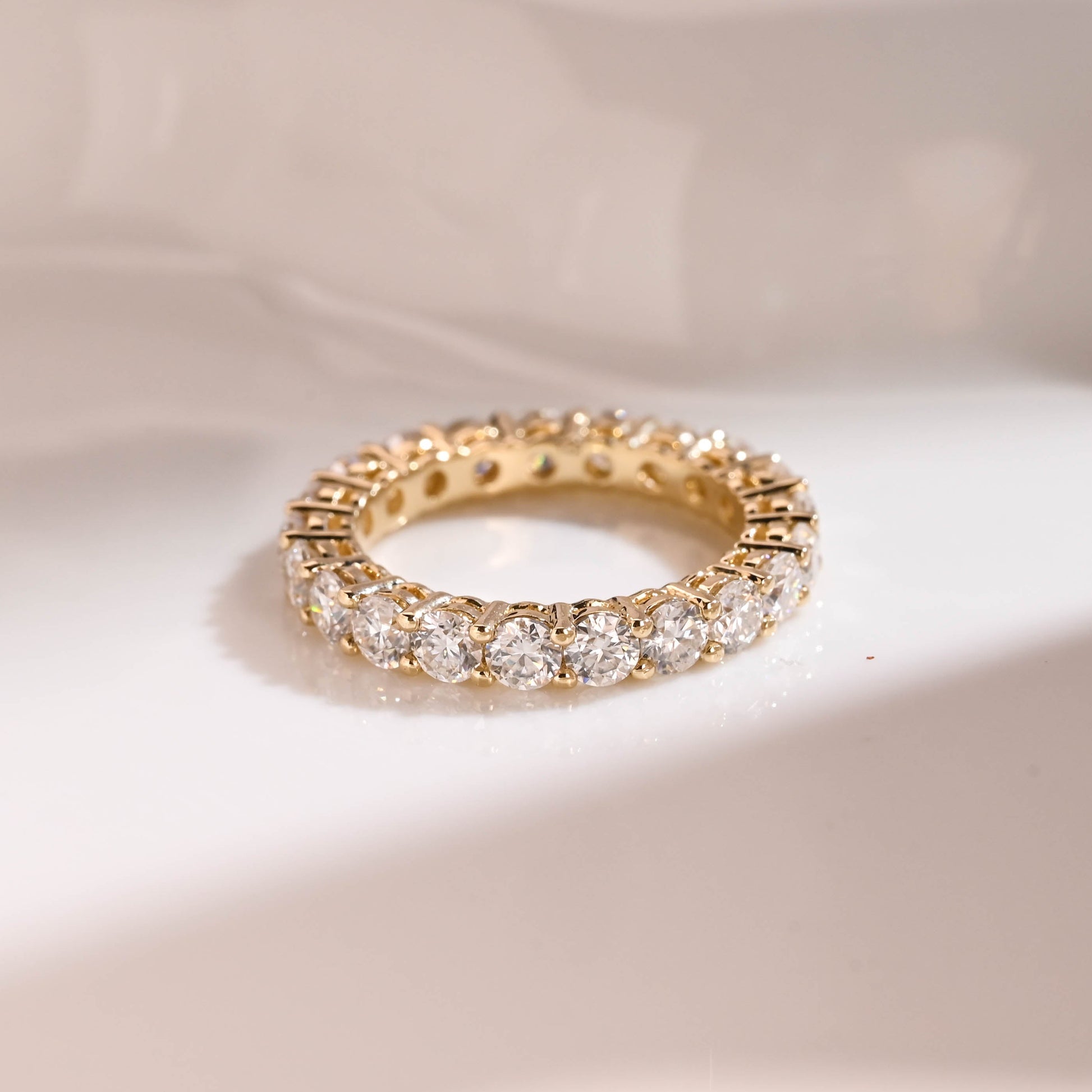 Solid Gold Full Eternity Round Cut Moissanite Wedding Band