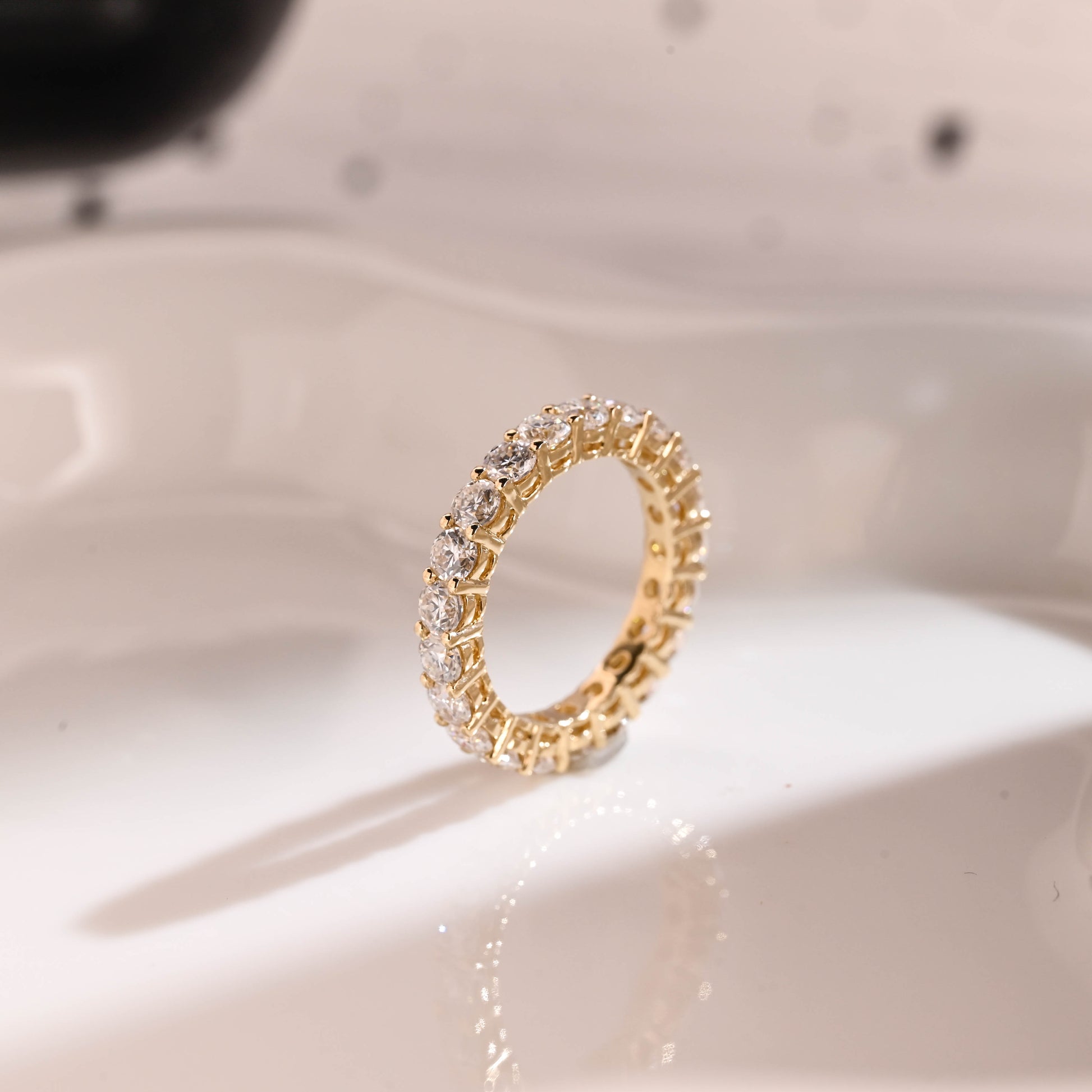 Solid Gold Full Eternity Round Cut Moissanite Wedding Band