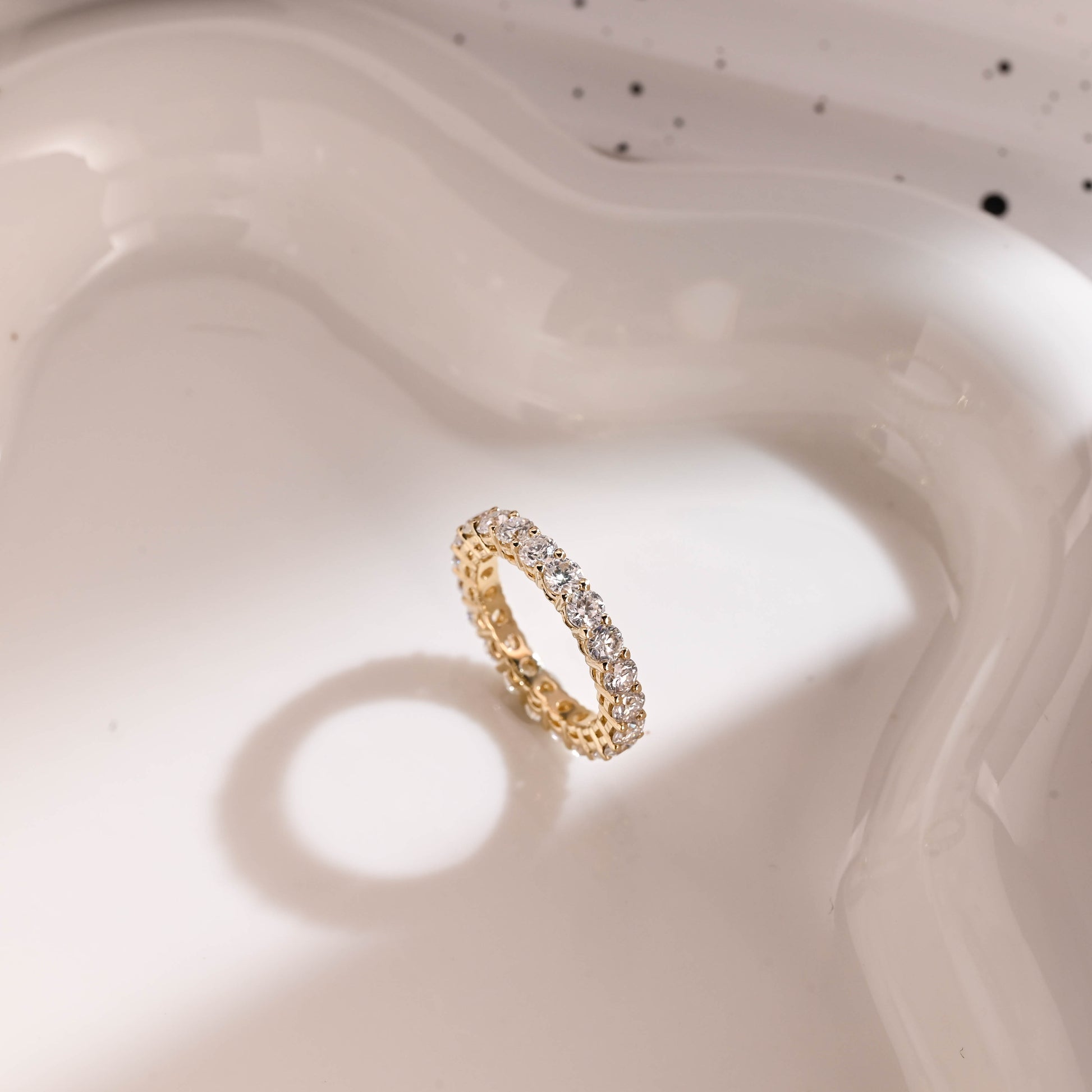 Solid Gold Full Eternity Round Cut Moissanite Wedding Band