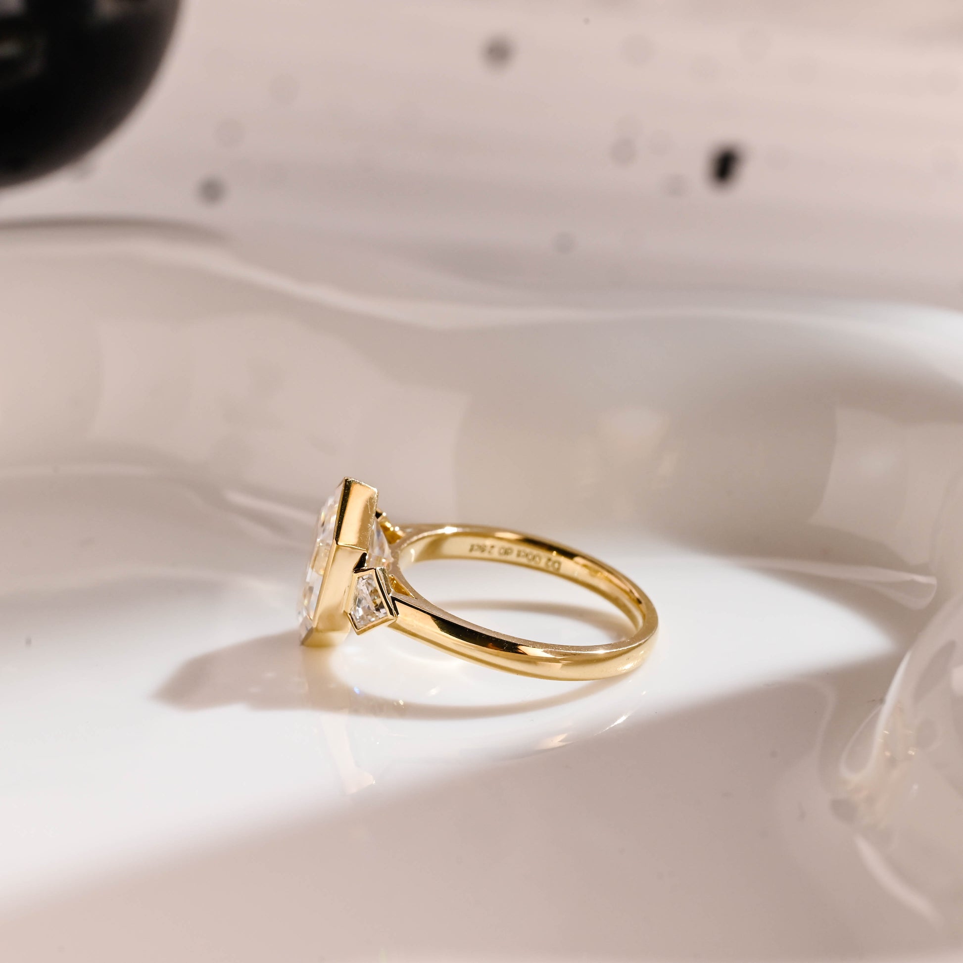 Solid Gold Three Stone Hexagon Cut Moissanite Engagement Ring