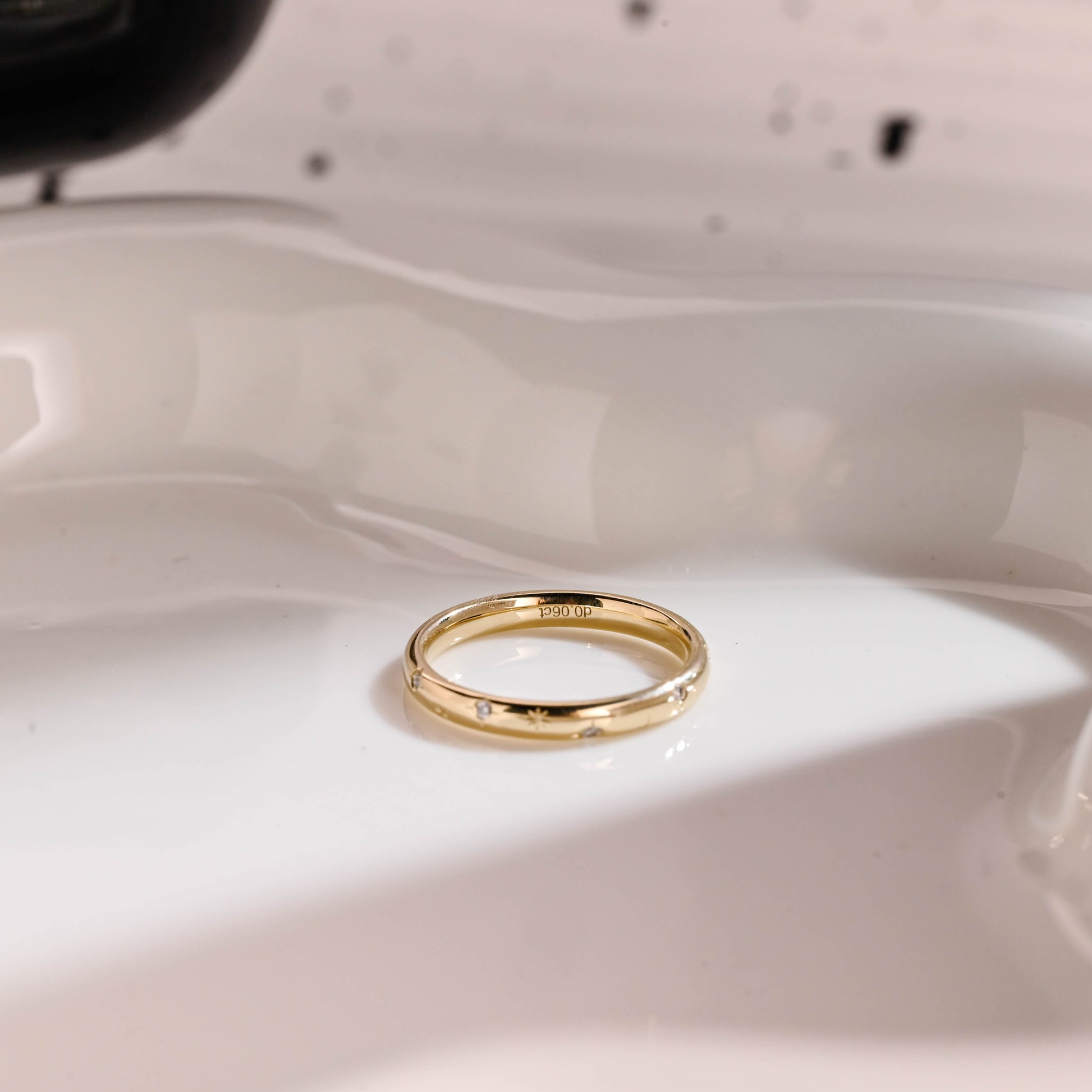 Solid Gold Star Engraved Round Cut Moissanite Wedding Band