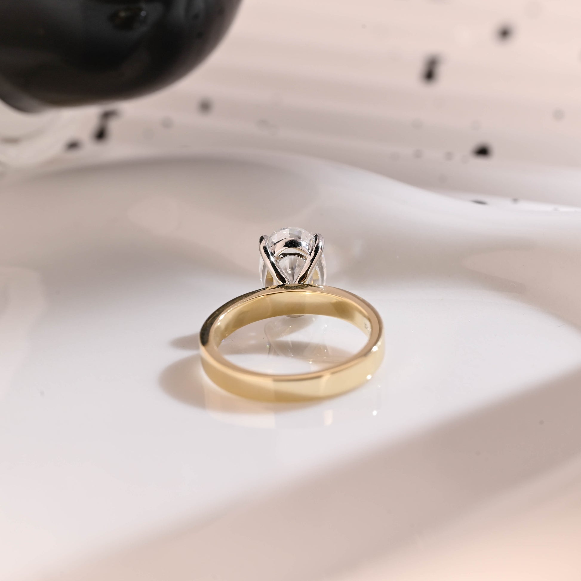 Solid Gold 3mm Width Two Tone Solitaire Oval Cut Moissanite Engagement Ring