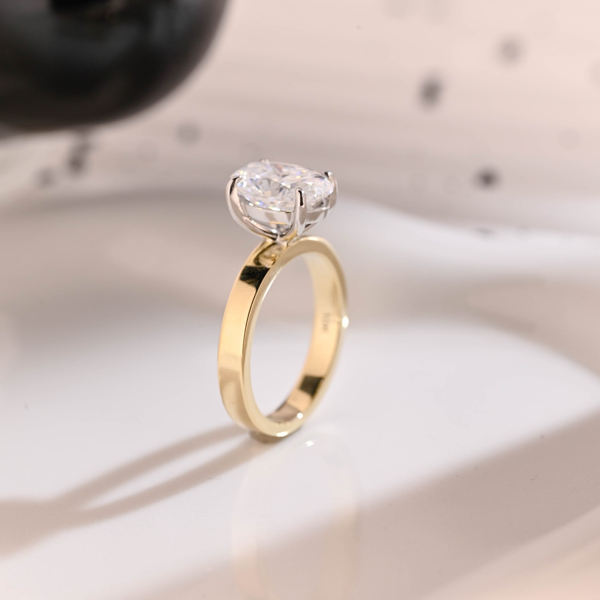 Solid Gold 3mm Width Two Tone Solitaire Oval Cut Moissanite Engagement Ring