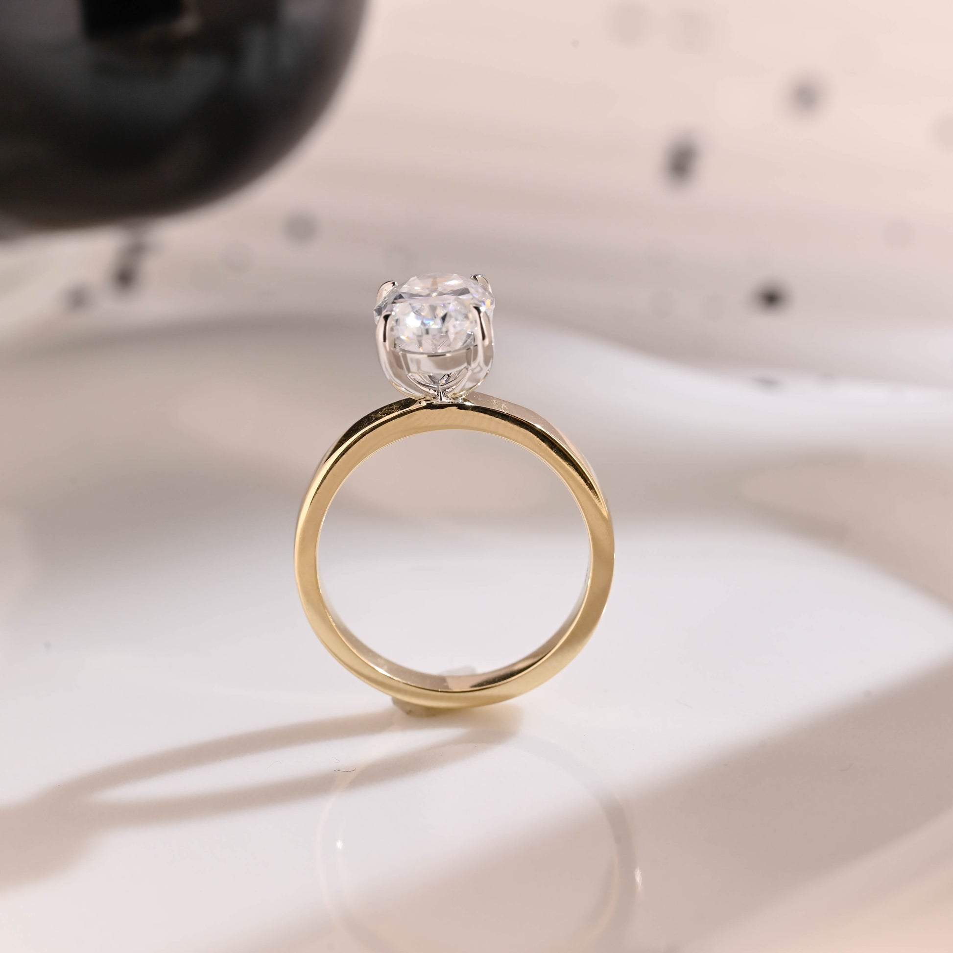 Solid Gold 3mm Width Two Tone Solitaire Oval Cut Moissanite Engagement Ring