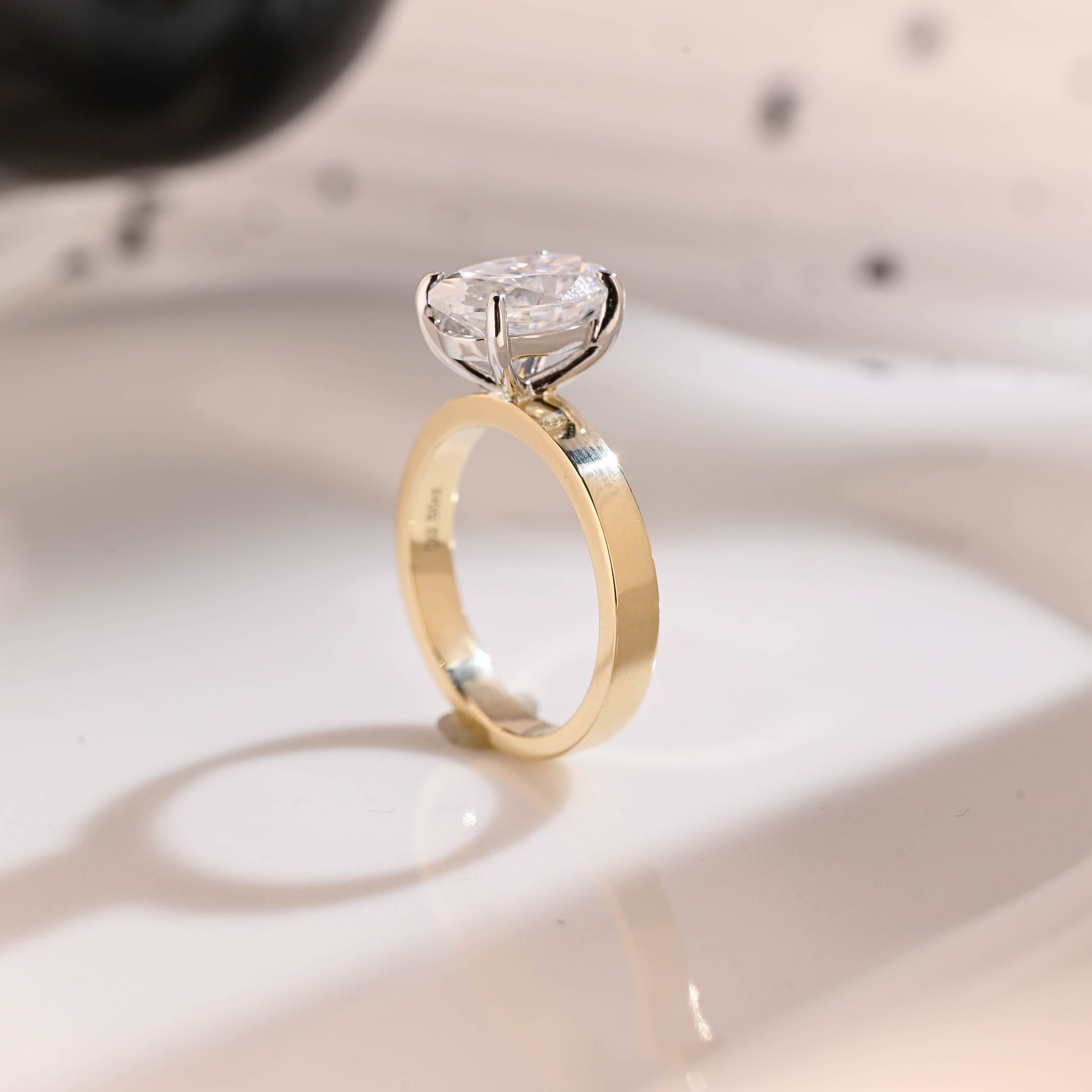 Solid Gold 3mm Width Two Tone Solitaire Oval Cut Moissanite Engagement Ring