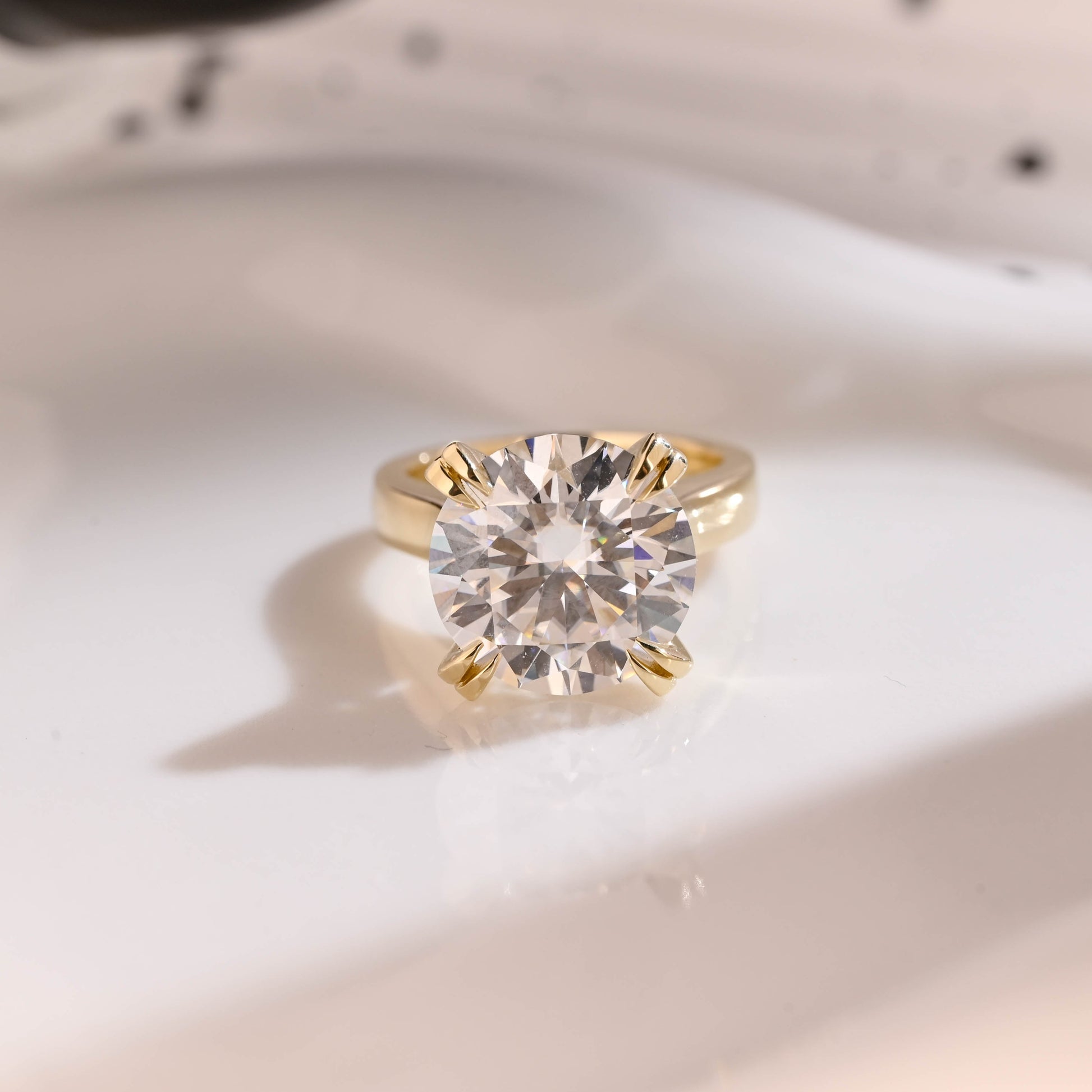 Solid Gold 3mm Width Solitaire Round Cut Moissanite Engagement Ring