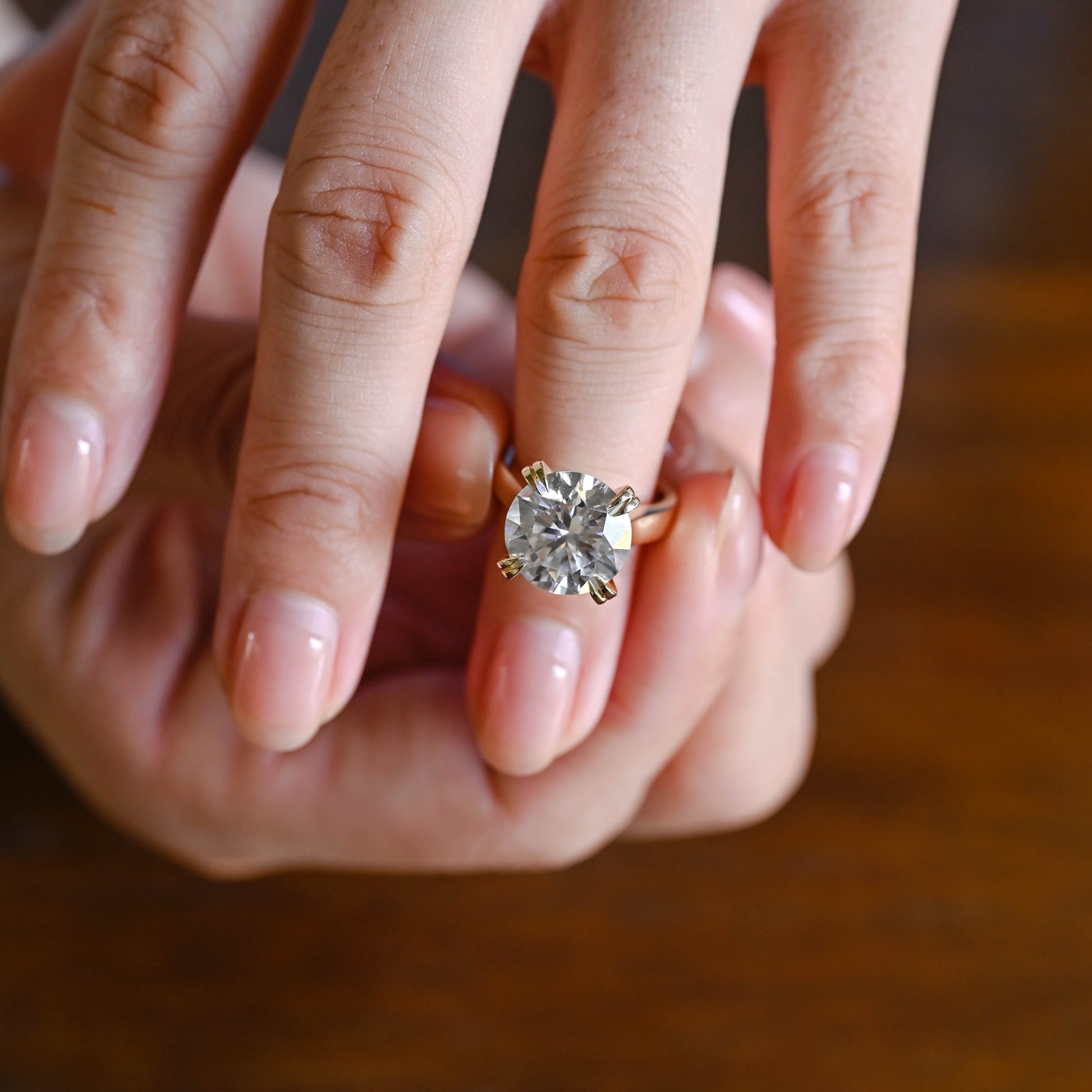 Solid Gold 3mm Width Solitaire Round Cut Moissanite Engagement Ring