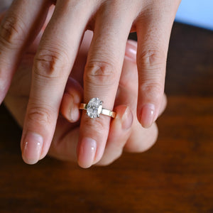 Solid Gold 3mm Width Two Tone Solitaire Oval Cut Moissanite Engagement Ring