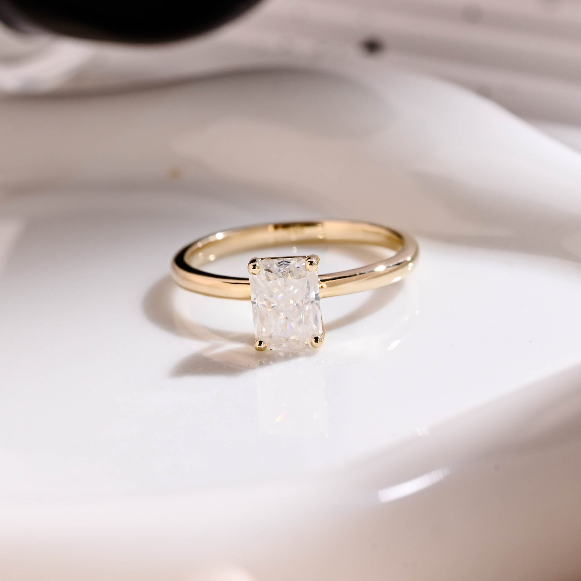 Solid Gold Solitaire Radiant Cut Moissanite Engagement Ring
