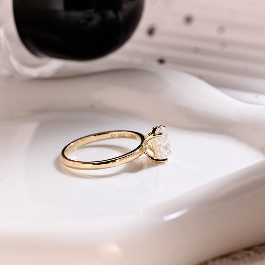 Solid Gold Solitaire Radiant Cut Moissanite Engagement Ring