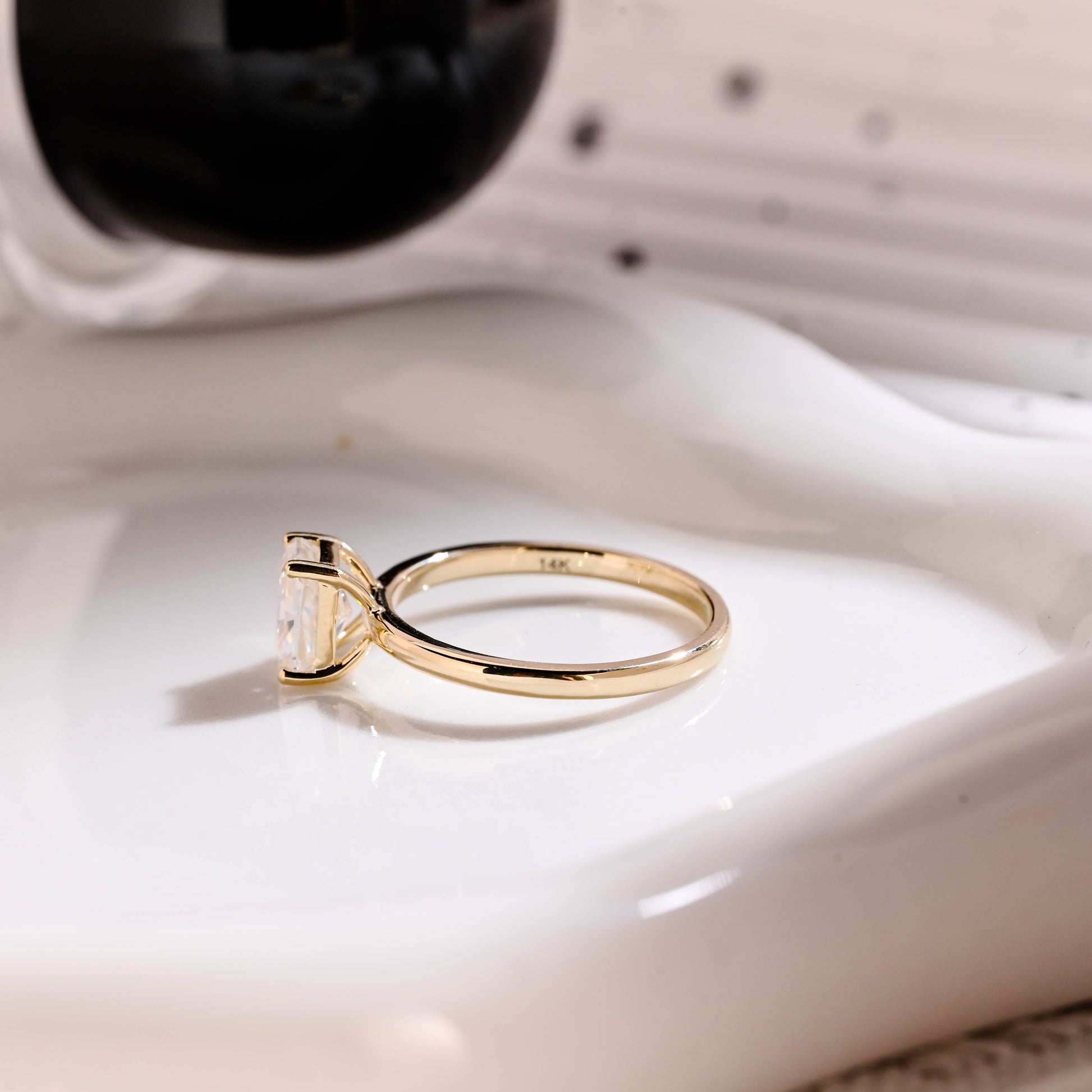 Solid Gold Solitaire Radiant Cut Moissanite Engagement Ring