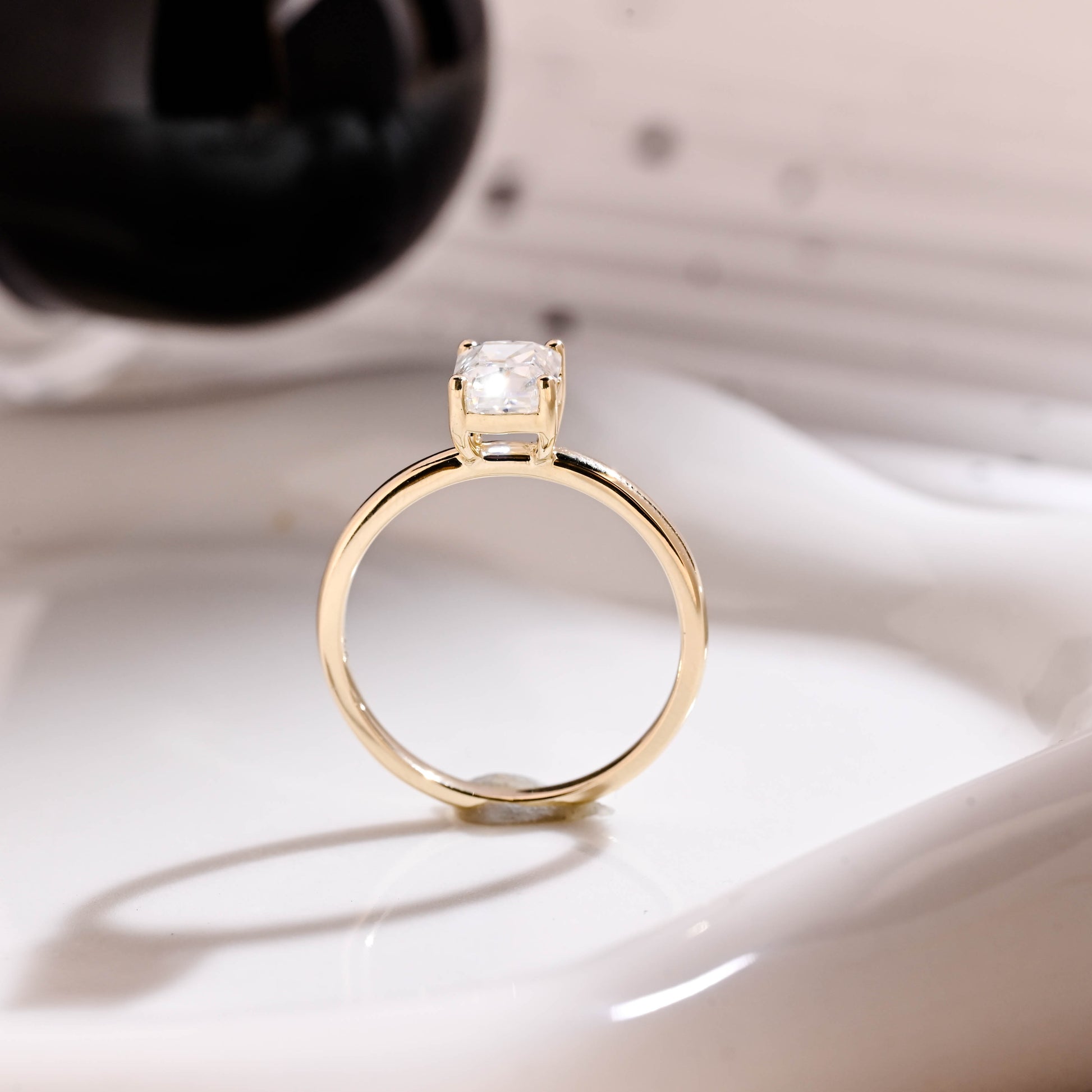Solid Gold Solitaire Radiant Cut Moissanite Engagement Ring