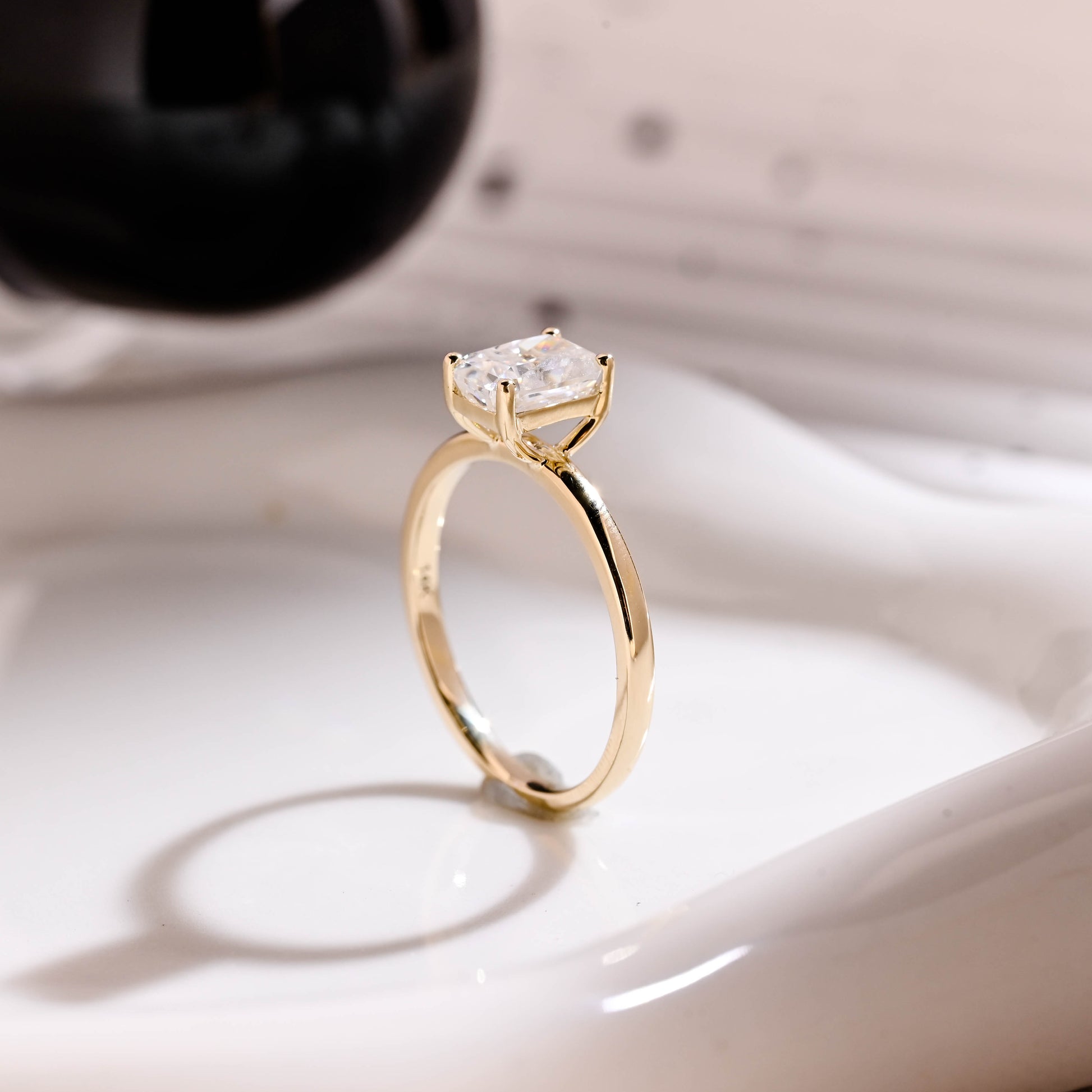 Solid Gold Solitaire Radiant Cut Moissanite Engagement Ring