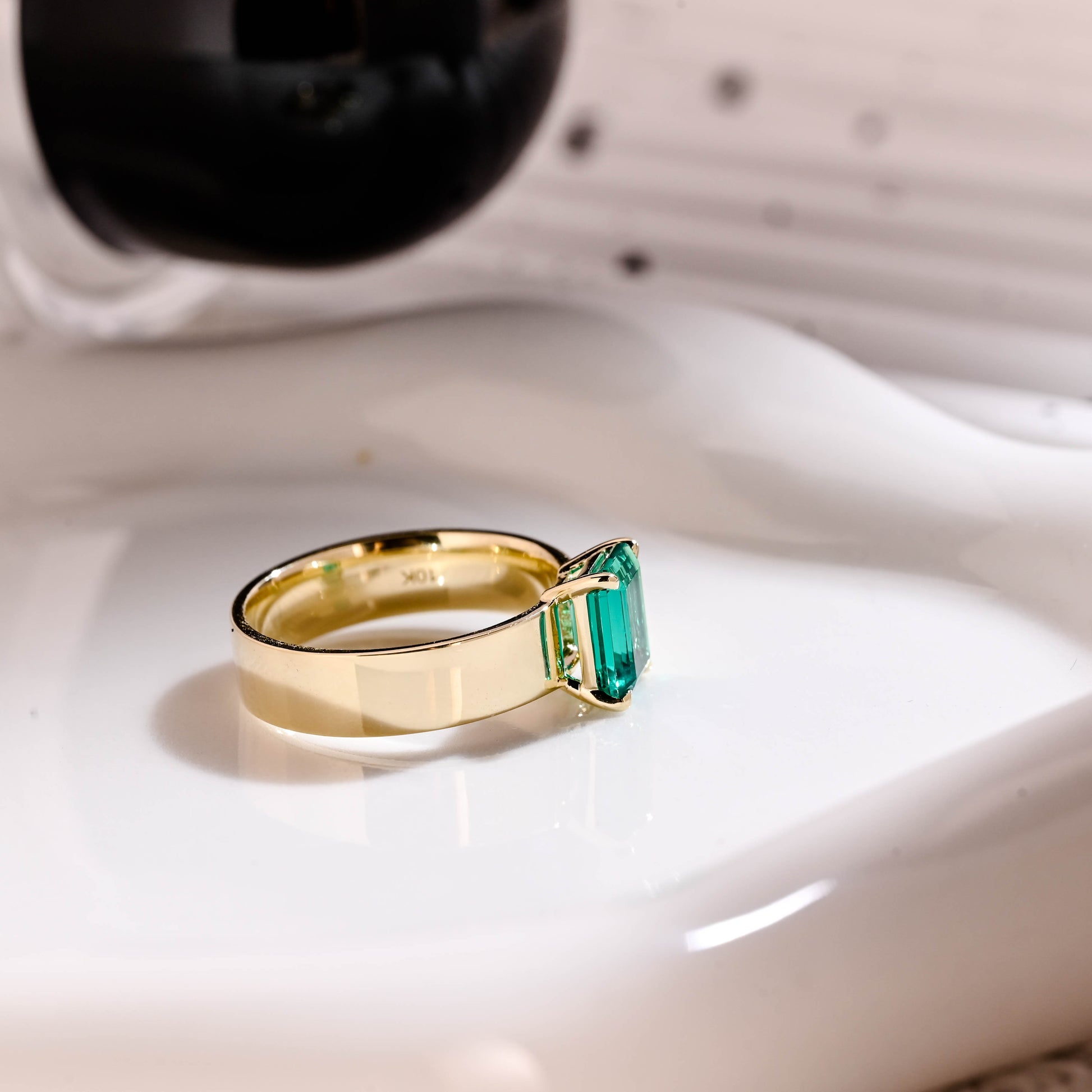 Solid Gold 5mm Width Solitaire Lab Grown Emerald Engagement Ring