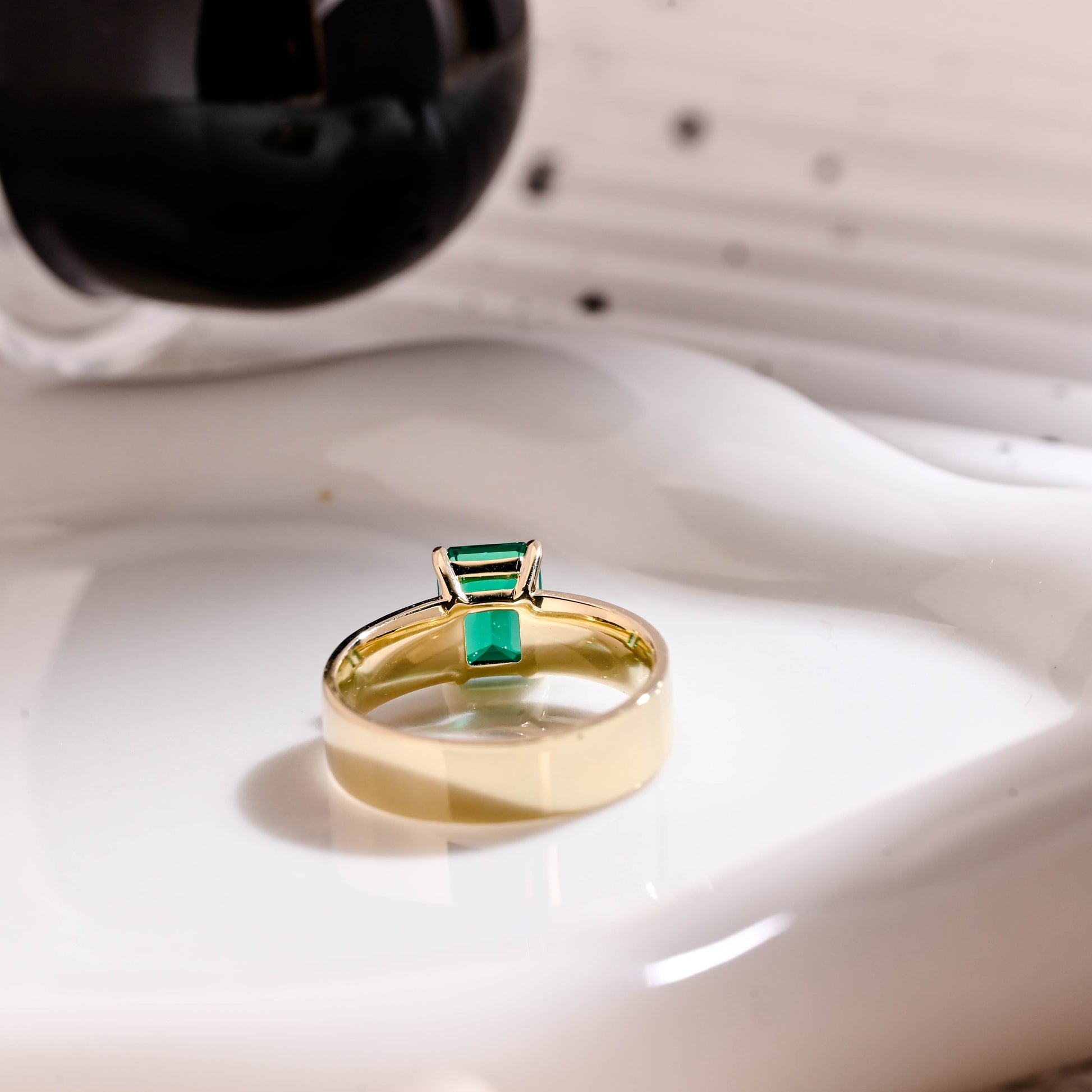 Solid Gold 5mm Width Solitaire Lab Grown Emerald Engagement Ring