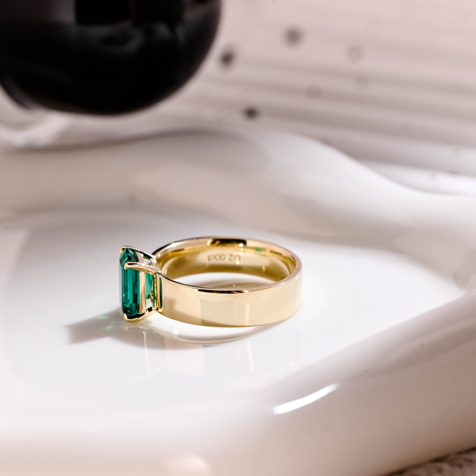 Solid Gold 5mm Width Solitaire Lab Grown Emerald Engagement Ring